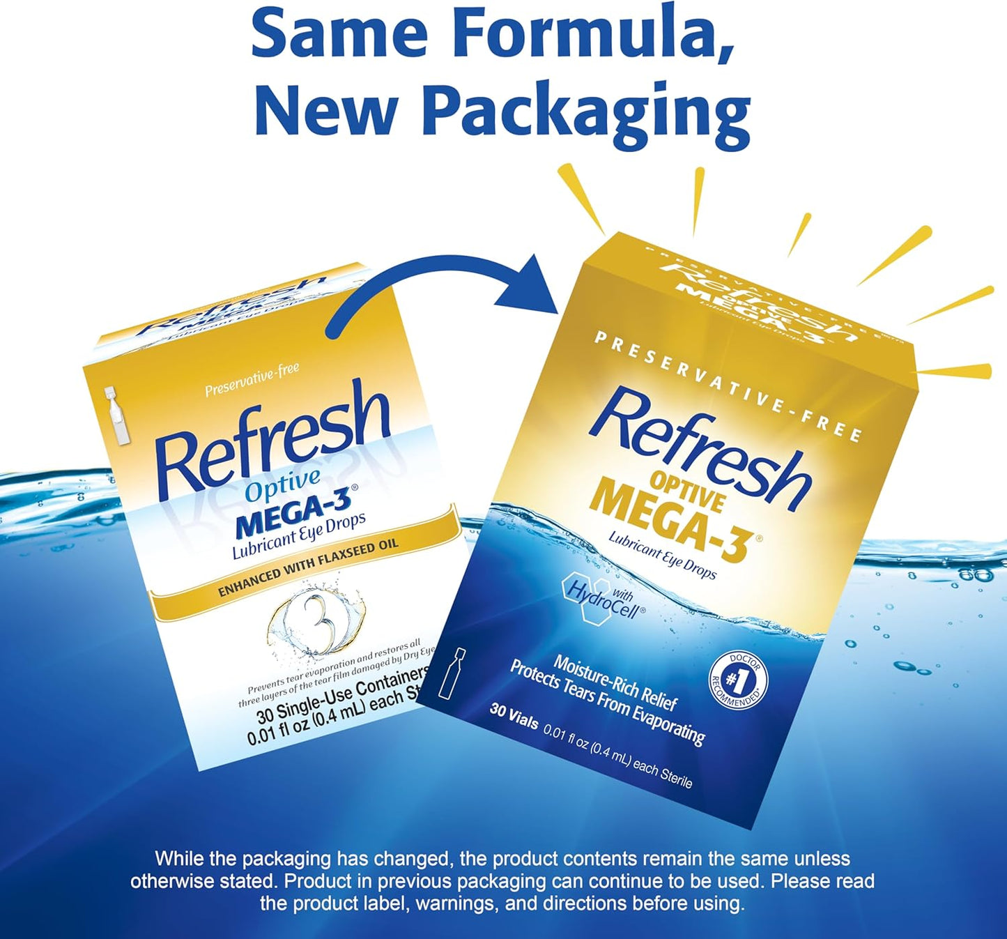 Refresh Optive MEGA-3 Lubricant Eye Drops Preservative-Free Artificial Tears, 0.01 fl oz (0.4 mL), 30 Single-Use Containers