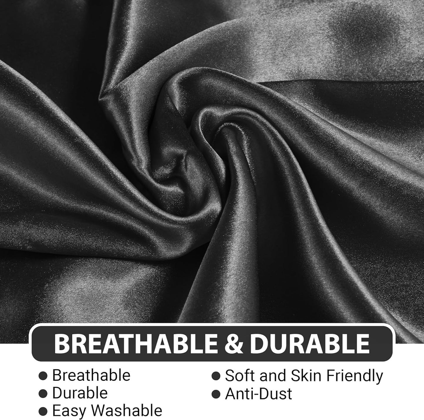 Satin Silk Pillowcase for Hair and Skin, Black Pillow Cases Standard Size Set of 4 Pack Super Soft Pillow Case with Zipper Closure (Black, King (4 Pack))