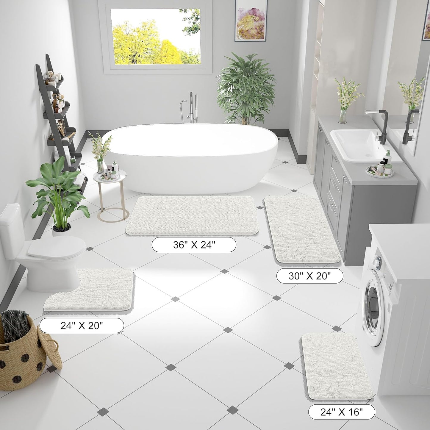 OLANLY Bathroom Rugs 47x32, Extra Soft Absorbent Chenille Bath Rugs, Rubber Backing Quick Dry, Machine Washable Bath Mats for Bathroom Floor, Tub and Shower, Home Decor Accessories, Ivory