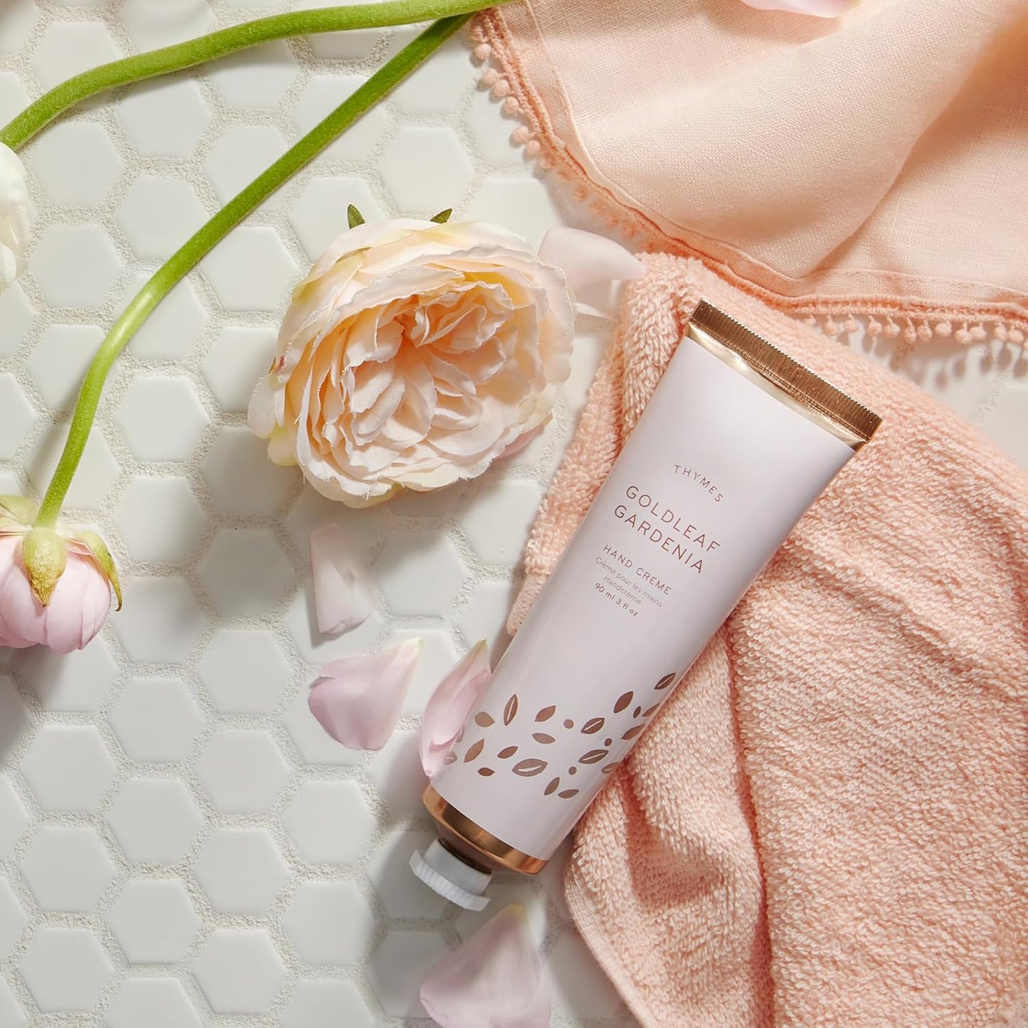 Thymes Hand Crème - Deeply Moisturizing Hand Cream with Light Floral Scent for Women (Goldleaf Gardenia, 3 oz)