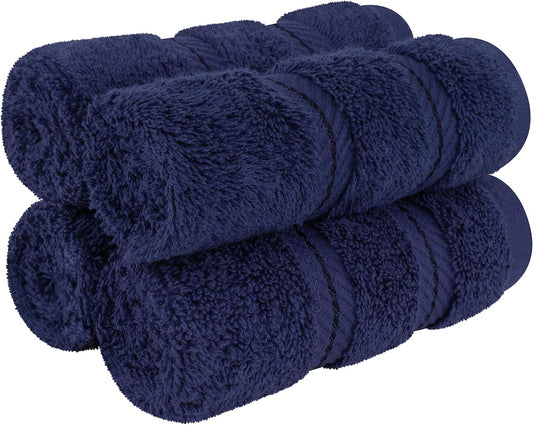 American Soft Linen Luxury Washcloths for Bathroom, 600 GSM 100% Cotton 4 Piece Turkish Wash Cloth Set, 13x13 in Soft Rags for Body and Face, Navy Blue Washcloths