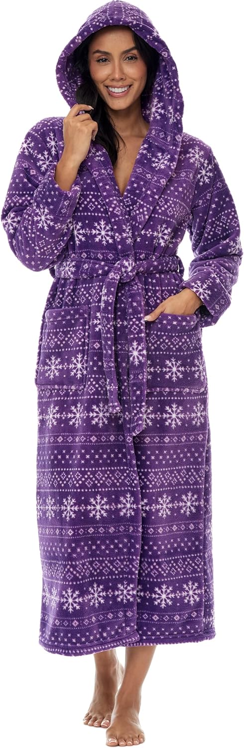Alexander Del Rossa Womens Robe, Long Plush Bathrobe with Hood, Hooded Robes for Women Plus Size Bath Robe