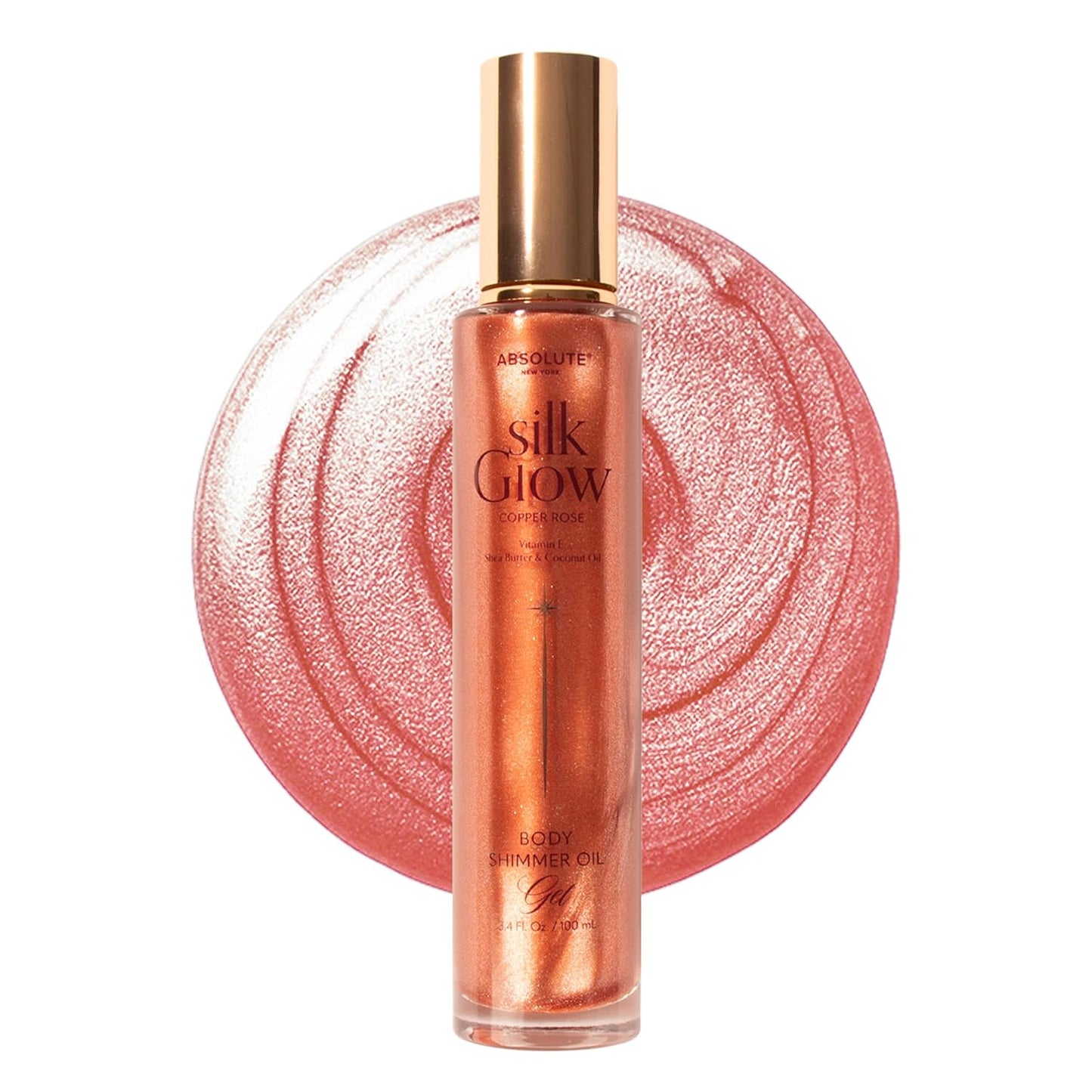 Absolute New York - Silk Glow Shimmer Mist Glow, Radiant, Shimmer Body & Face & Hair, Shea Butter, Coconut Oil, Vitamin E (SBGS16 Copper Rose Gel, 3.4 fl oz)