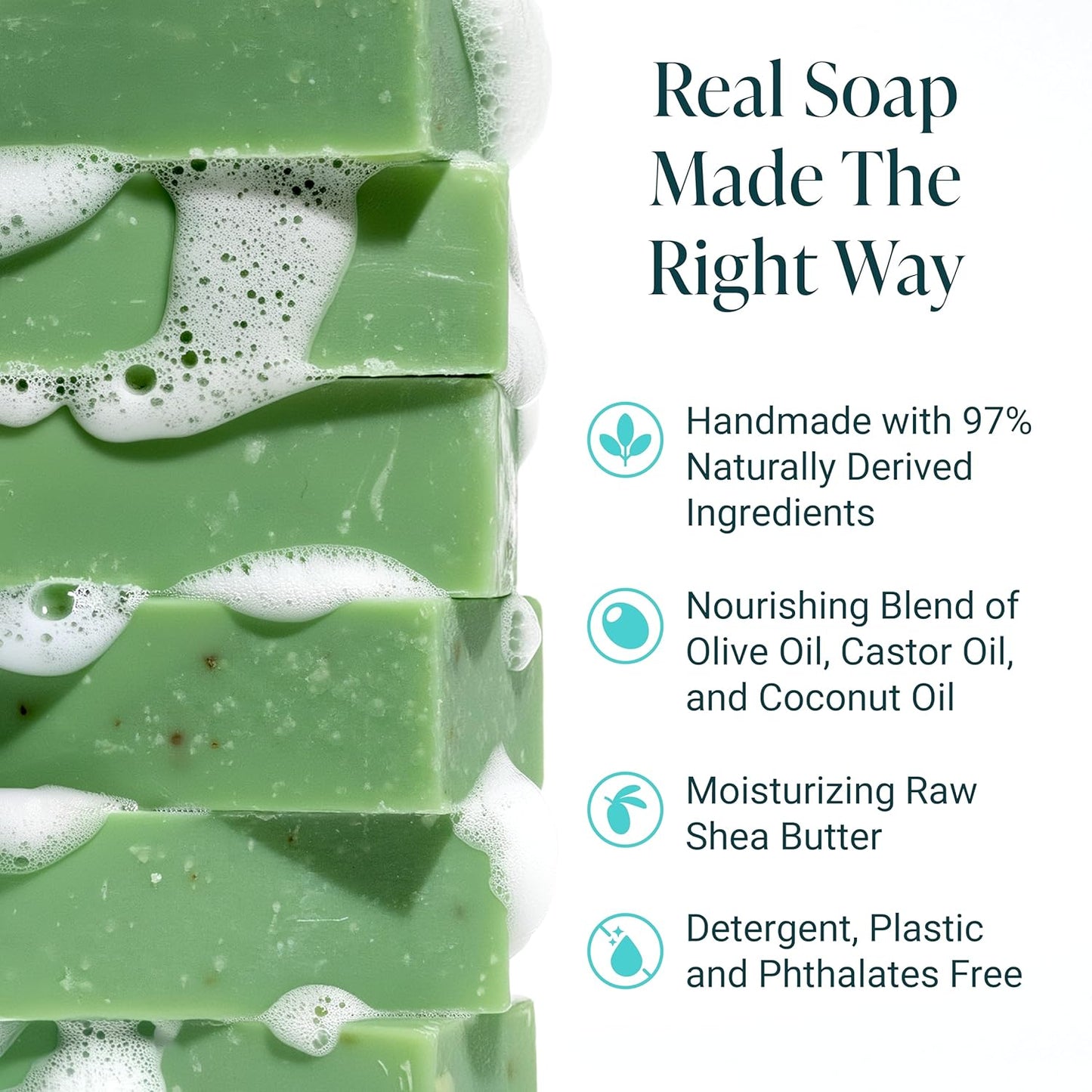 The Bubble Factory Handmade Natural Bath & Body Soap Bar, Vegan, All-Natural, Palm Oil Free, Made in USA with Shea Butter + Essential Oils, Rosemary Mint, 3 Bars