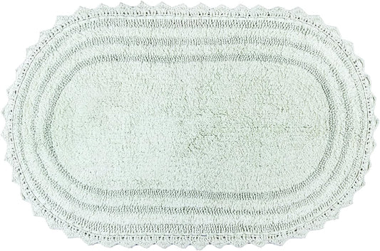 RAJRANG Meadow Mist Bathroom Rug with Crochet Pattern Cotton Absorbent Soft Reversible Boho Bath Mat Oval 24x17 Inches