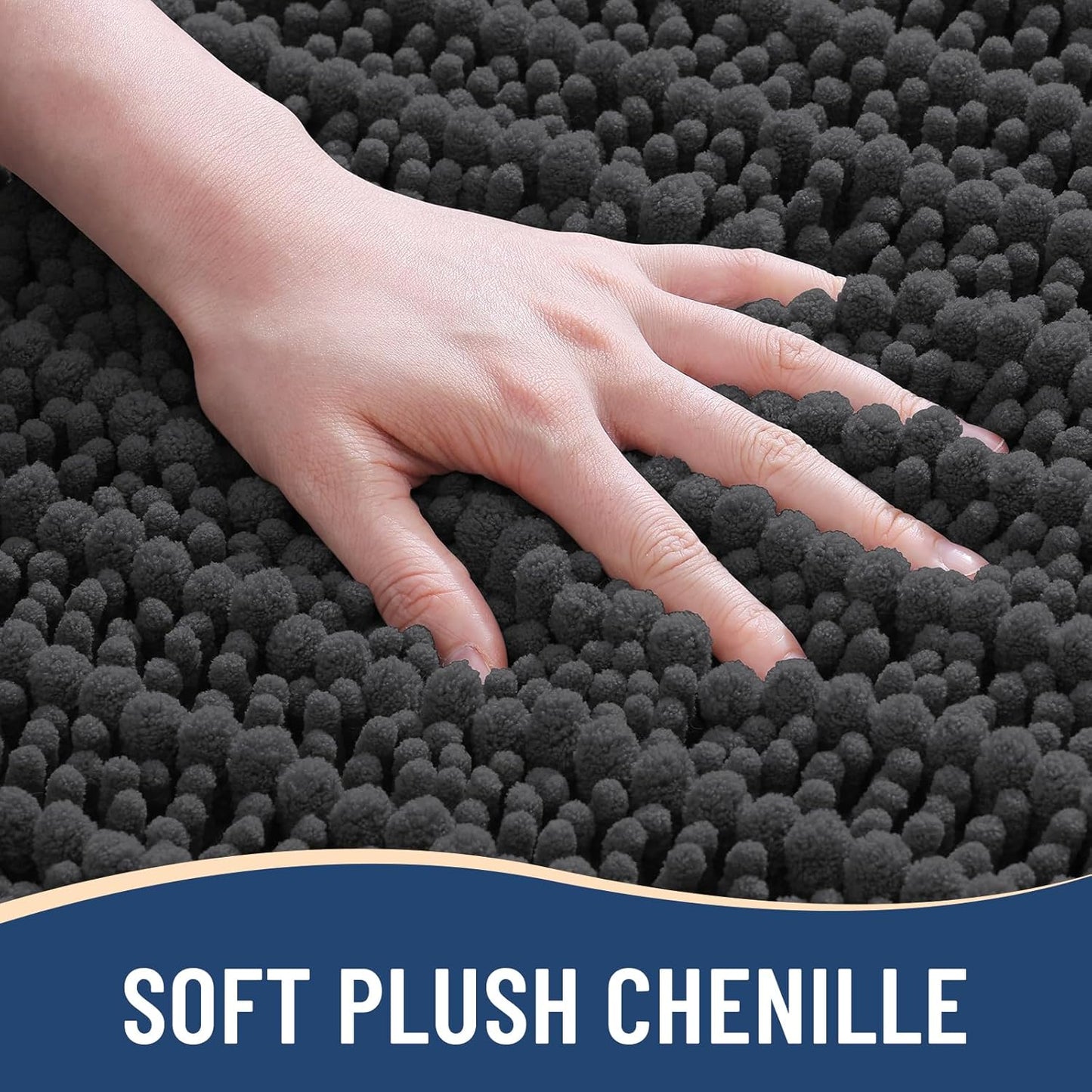 Arotive Luxury Chenille Bathroom Rug Mat, Extra Soft Thick Absorbent Shaggy Bath Rugs, Non-Slip Machine Wash Dry, Plush Bath Mats for Bathroom, Shower and Tub, 47x32, Dark Grey