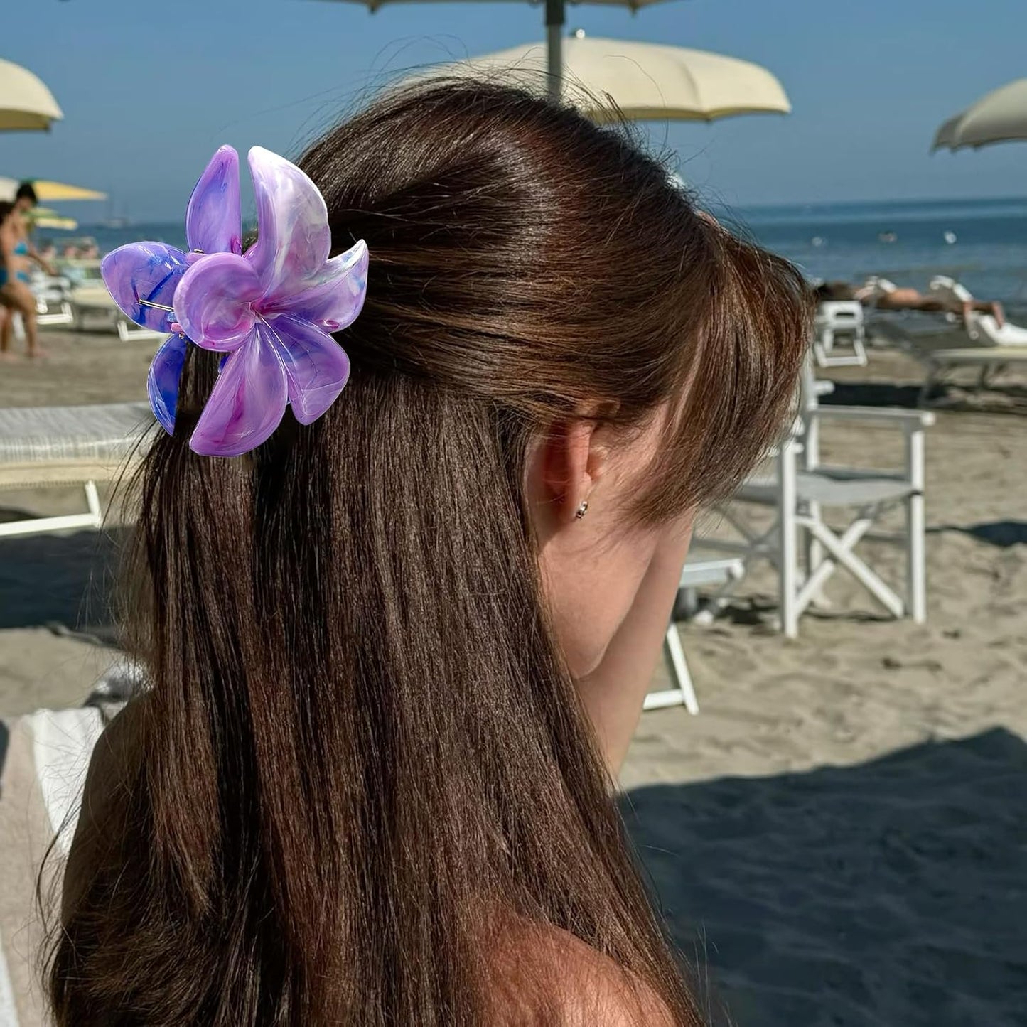 Flower Hair Claw Clips for Women, 8 Pack Hawaiian Flower Hair Clips, Plumeria Claw Clips for Thick Thin Hair, Large Strong Hold Nonslip Hawai Hair Accessories for Women Girls Gifts(Marbling-8 Colors)