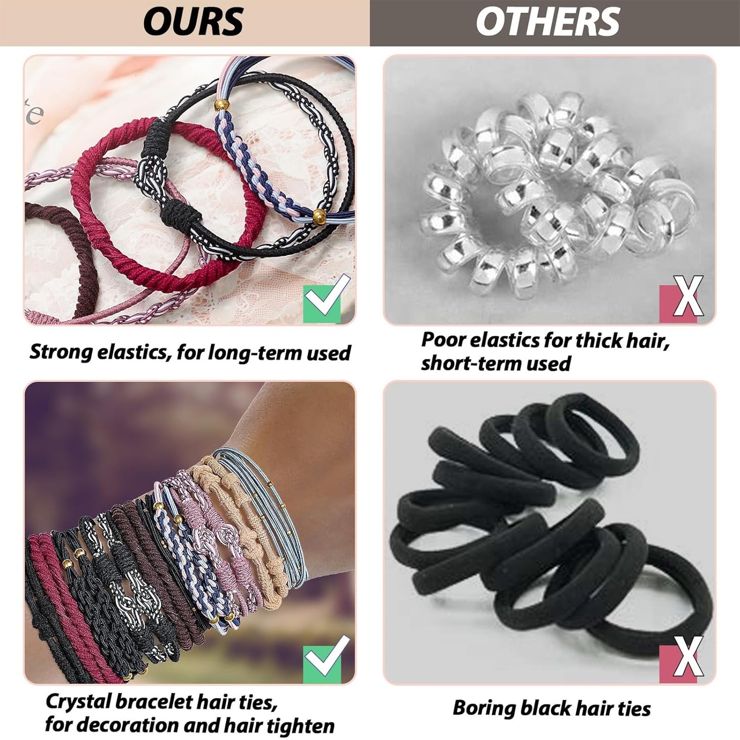 Boho Hair Ties For Girls, 20pcs Hair Tie Bracelet, Elastic Hair Ties, Hair Bands For Ponytails, Ponytail Holder For Daily Life, Sport, Cooking, Working