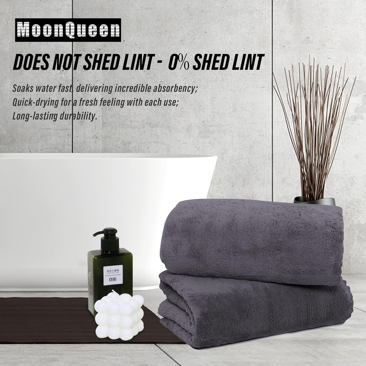 MOONQUEEN 6 Pack Premium Bath Towel Set - Quick Drying - Microfiber Coral Velvet Highly Absorbent Towels - Multipurpose Use as Bath Fitness, Bathroom, Shower, Sports, Yoga Towel (Dark Grey)