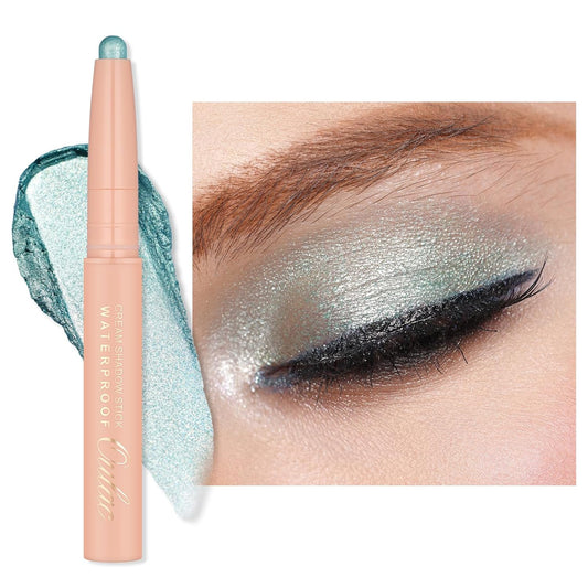 Oulac Waterproof Eye Shadow Stick Smooth and Long Lasting, Shimmering Glitter Finish, Blendable Eyes Makeup, Vegan & Cruelty-Free 1.25g, 19 Seafoam