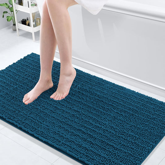 Arotive Luxury Chenille Bathroom Rug Mat, Extra Soft Thick Absorbent Shaggy Bath Rugs, Non-Slip Machine Wash Dry, Plush Bath Mats for Bathroom, Shower and Tub, 60x24, Peacock Blue