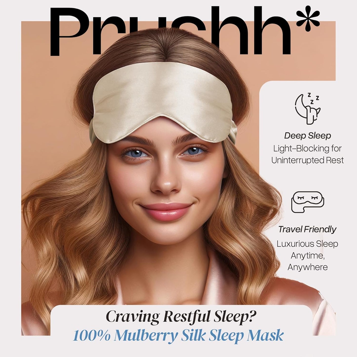 Silk Sleep Mask - Luxurious 100% Pure Mulberry Silk Eye Mask for Restful Sleep and Travel, Hypoallergenic, Cooling, Total Blackout, Adjustable for Women & Men (Champagne Gold)