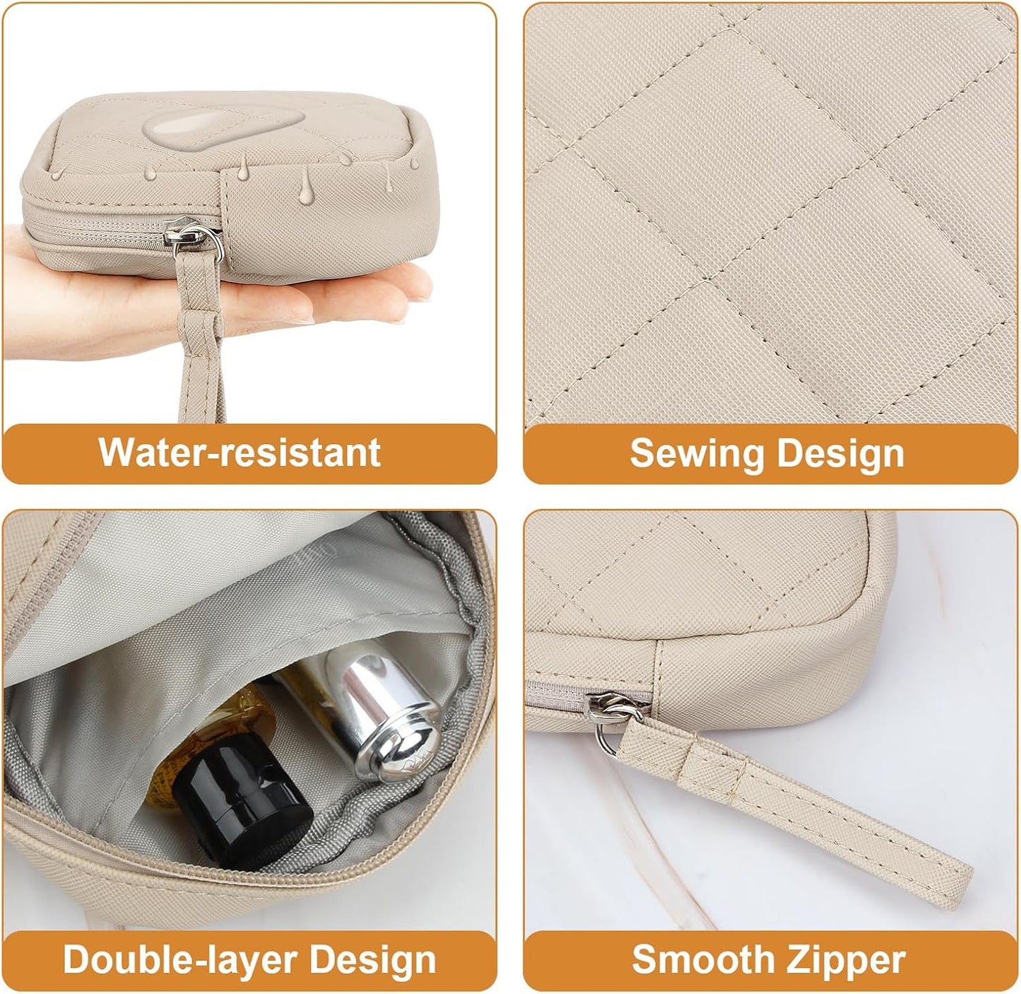 Sanitary Pad Storage Bag, Leather Period Bags for Teen Girls, Portable Tampon Menstrual Cup Pouch Nursing Pad Holder Purse, Sanitary Pouch for Feminine Products, 1 Pack(Beige)