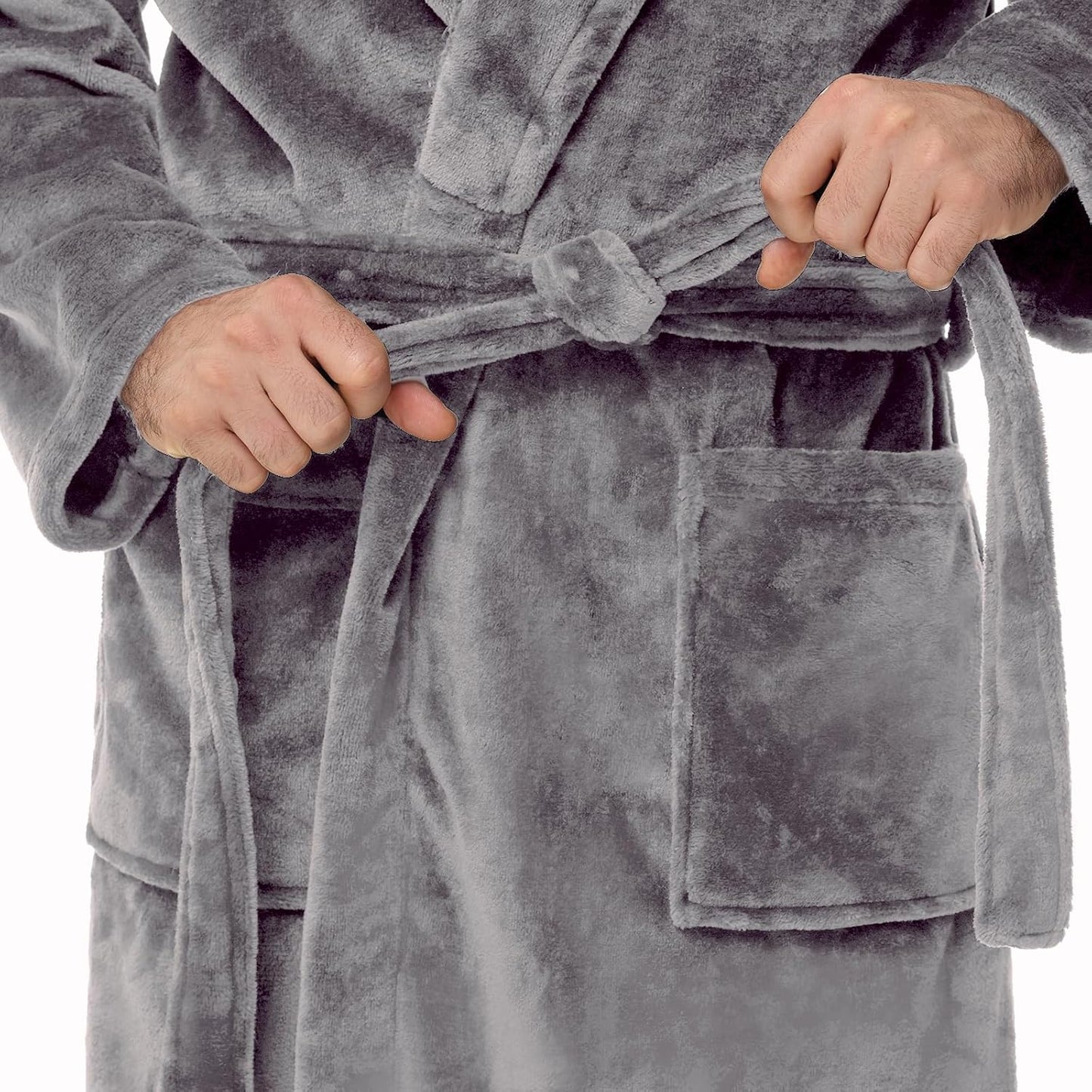 Yurhap Mens Fleece Robe, Soft Plush Robe for Men, Fluffy Bathrobe with Belt & 2 Pockets