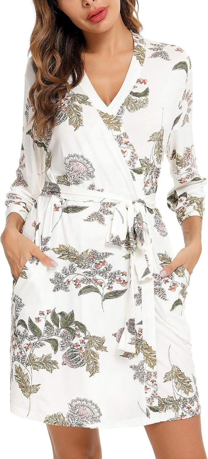 Samring Women's Lightweight Robe Soft Kimono Robes Short Bathrobe for Women Sleepwear