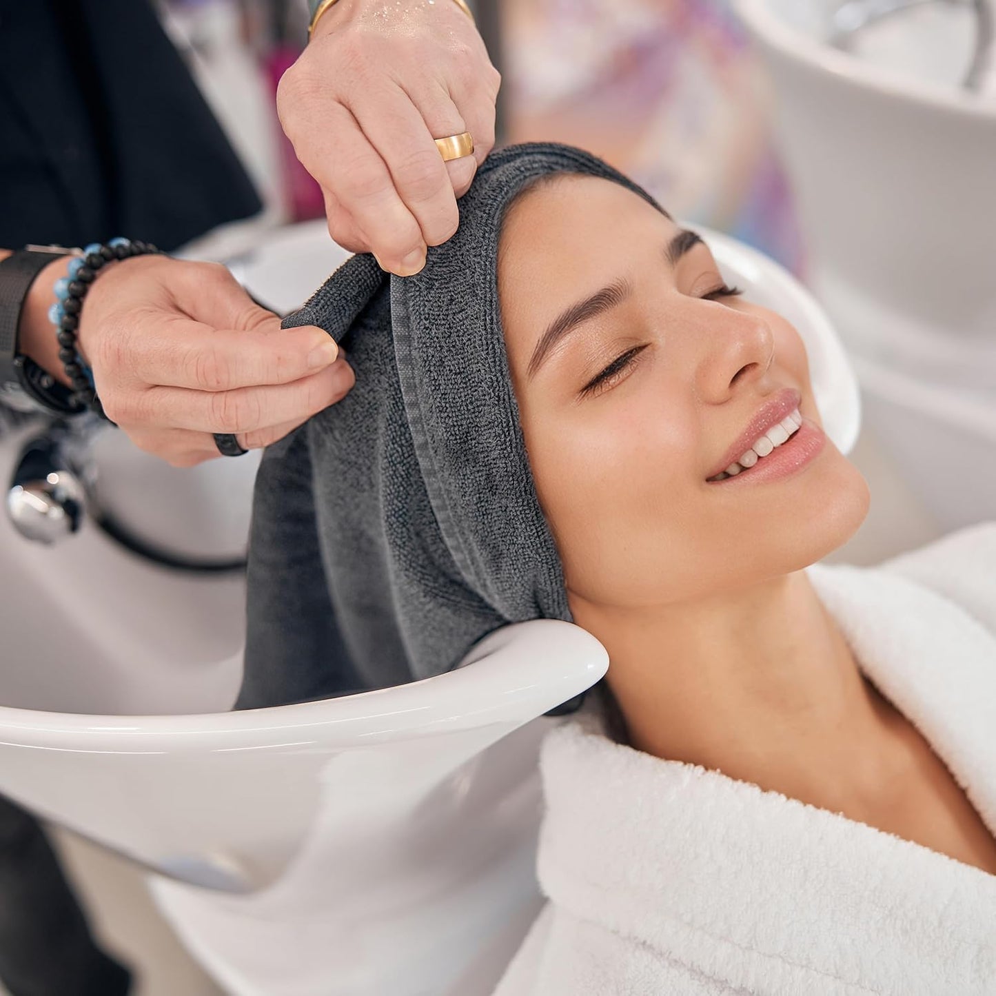 New Microfiber Hair Drying Salon Towels, Quick Dry, Lint Free, 2 Pack (Gray)