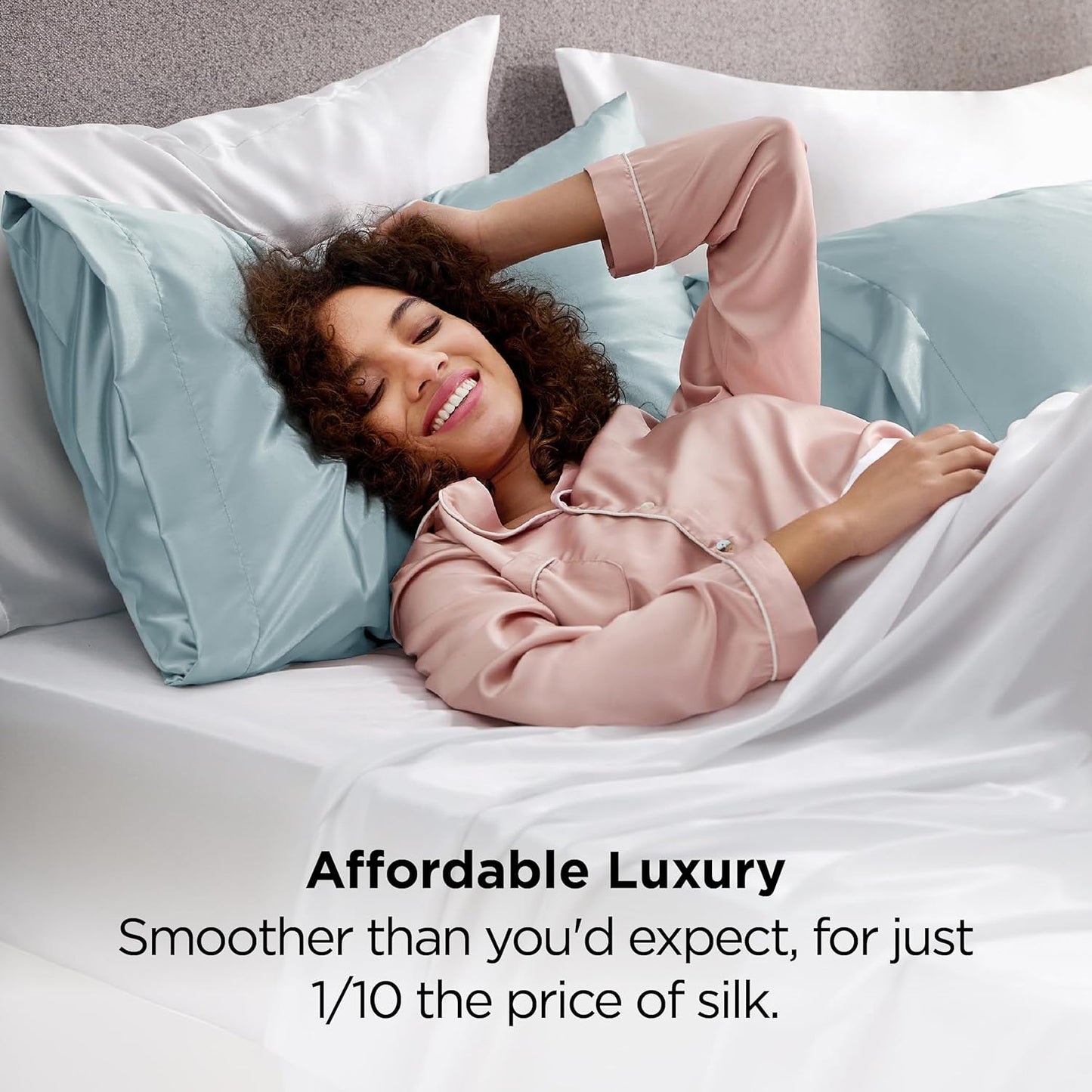 Bedsure Satin Pillowcases, Similar to Silk Pillow Cases Queen Size Set of 2, Pillow Case for Sleeping Women with Envelope Closure, Gifts for Women Men, Ether, 20x30 Inches, 2pcs