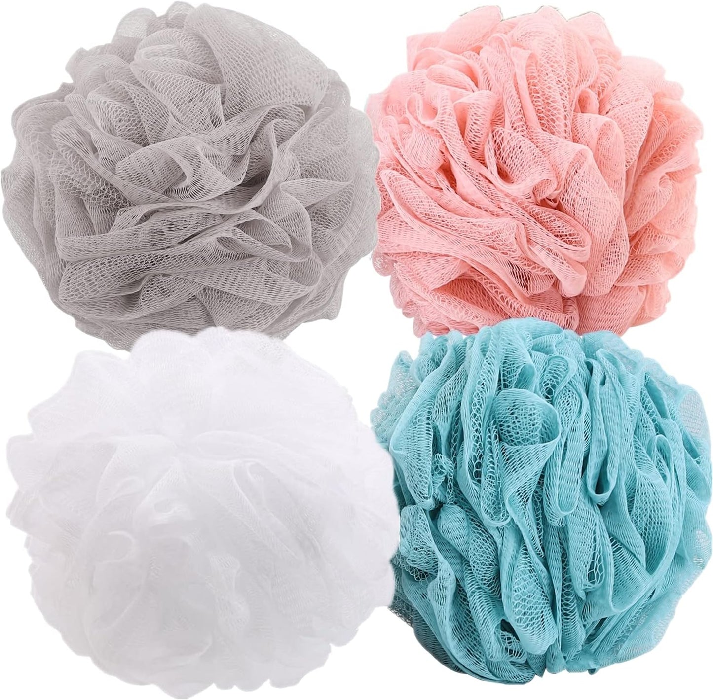 BTYMS 4 Pieces Loofah Sponges for Shower, 75 Gram Large Shower Puffs Bath Scrunchies Exfoliating Bath Sponges for Body