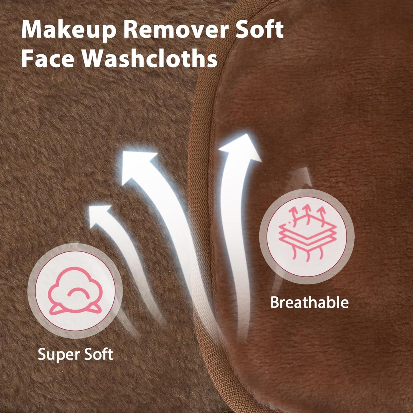 Makeup Remover Cloth, 6" x 6" Make Up Towels Reusable Face Cloth for Washing Face, Makeup Remover Pads Microfiber Face Washcloth with Mesh Bag, Just Water, 12 Pack, Brown