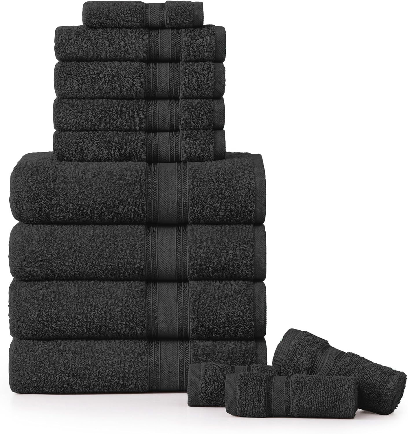LANE LINEN Luxury Bath Towels Set - 12 Piece Set, 100% Cotton, Zero Twist, Quick Dry Shower Towel, Absorbent Towel, Super Soft, 4 Bath Towels, 4 Hand Towels, 4 Wash Cloths - Black