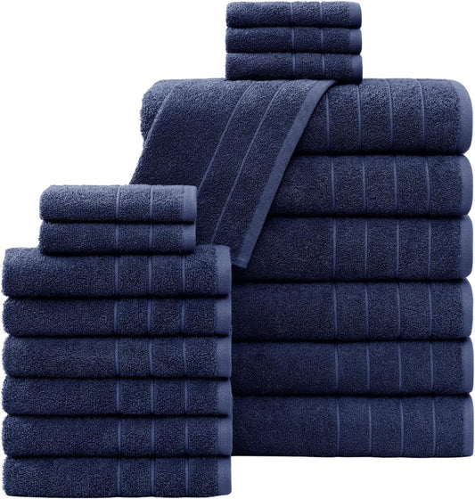 Casa Platino 100% Cotton Luxury Bath Towel Set - 18 Pieces - Ring Spun, Super Soft & Highly Absorbent - 6 Bath, 6 Washcloths, 6 Hand Towels for Bathroom - Holds Well After Multiple Washes - Navy Blue