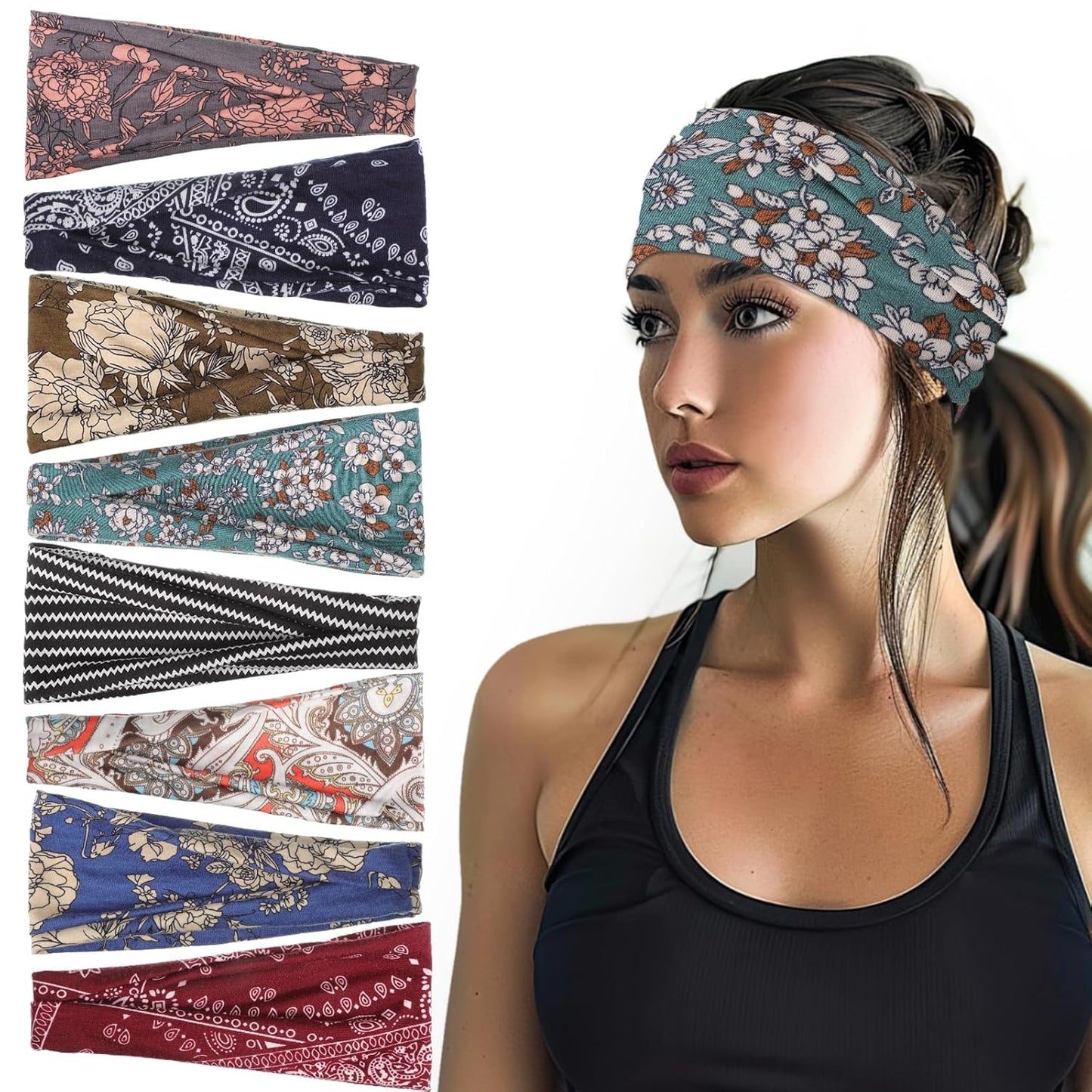obeoby Headbands for Women, 8 Pack Boho Style Headbands Non Slip Fashion Wide Headband Hair Wrap Stocking Stuffers for Women Girls