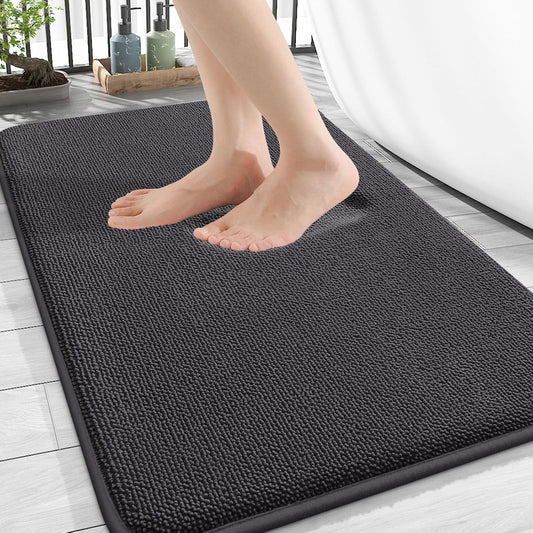 OLANLY Thick Memory Foam Bath Mat Rug 34x21, Extra Soft Absorbent Bathroom Rug, Quick Dry Bath Mats, Non-Slip, Machine Washable Carpet for Bathroom, Tub and Shower, Home Decor Accessories, Dark Grey