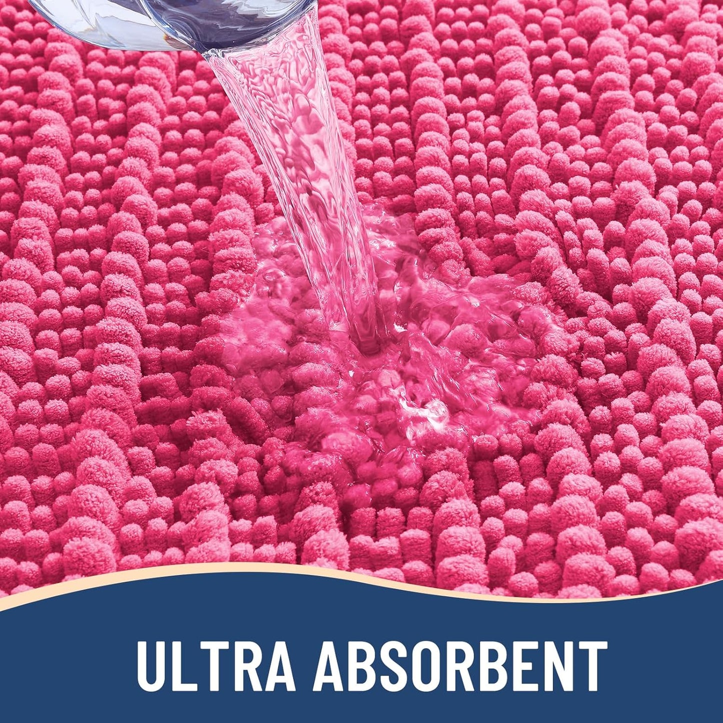 Arotive Luxury Chenille Bathroom Rug Mat, Extra Soft Thick Absorbent Shaggy Bath Rugs, Non-Slip Machine Wash Dry, Plush Bath Mats for Bathroom, Shower and Tub, 47x24, Deep Pink