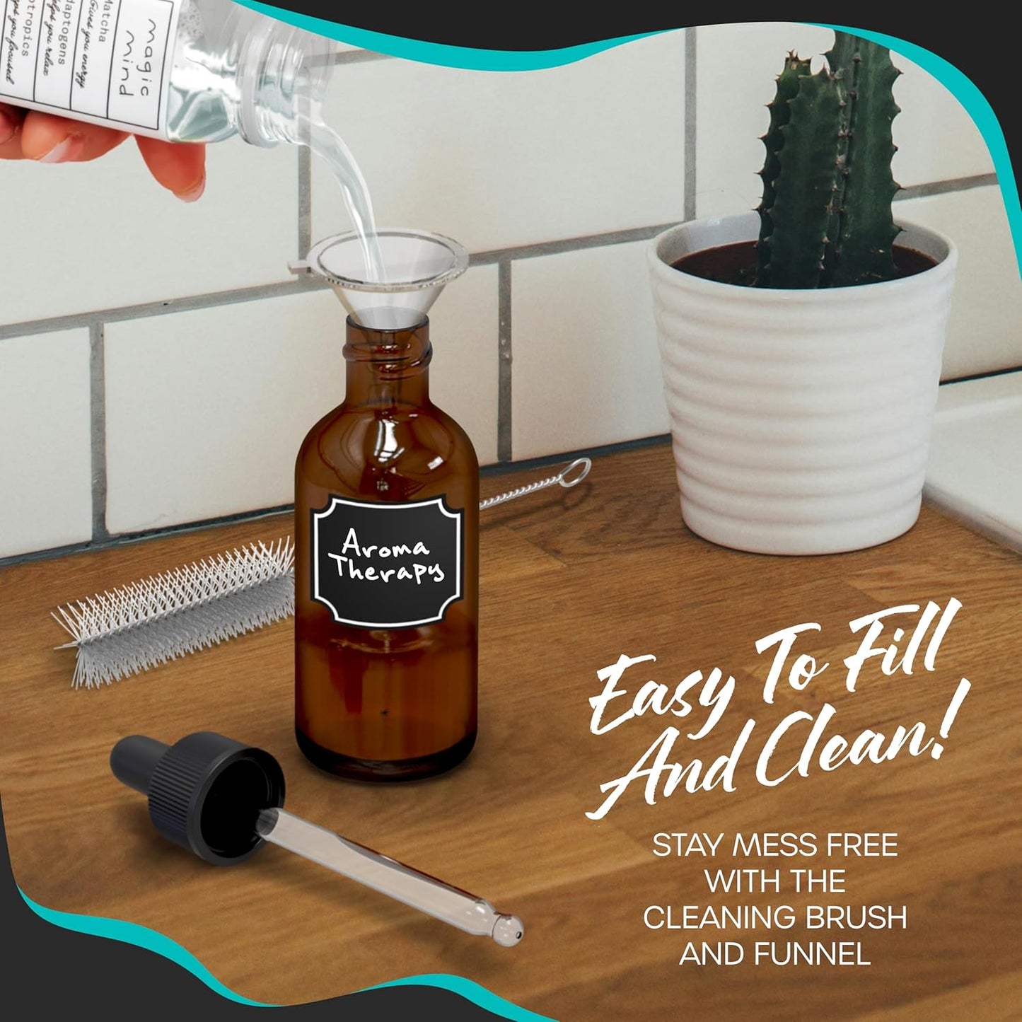 Nevlers Amber Glass Dropper Bottles 4 Oz 48 Pack | Tincture Bottles with Dropper, Shrink Wrap, Funnel, Brush, Marker, & Labels | Glass Oil Bottle | Liquid Medicine Dispenser | Apothecary Supplies