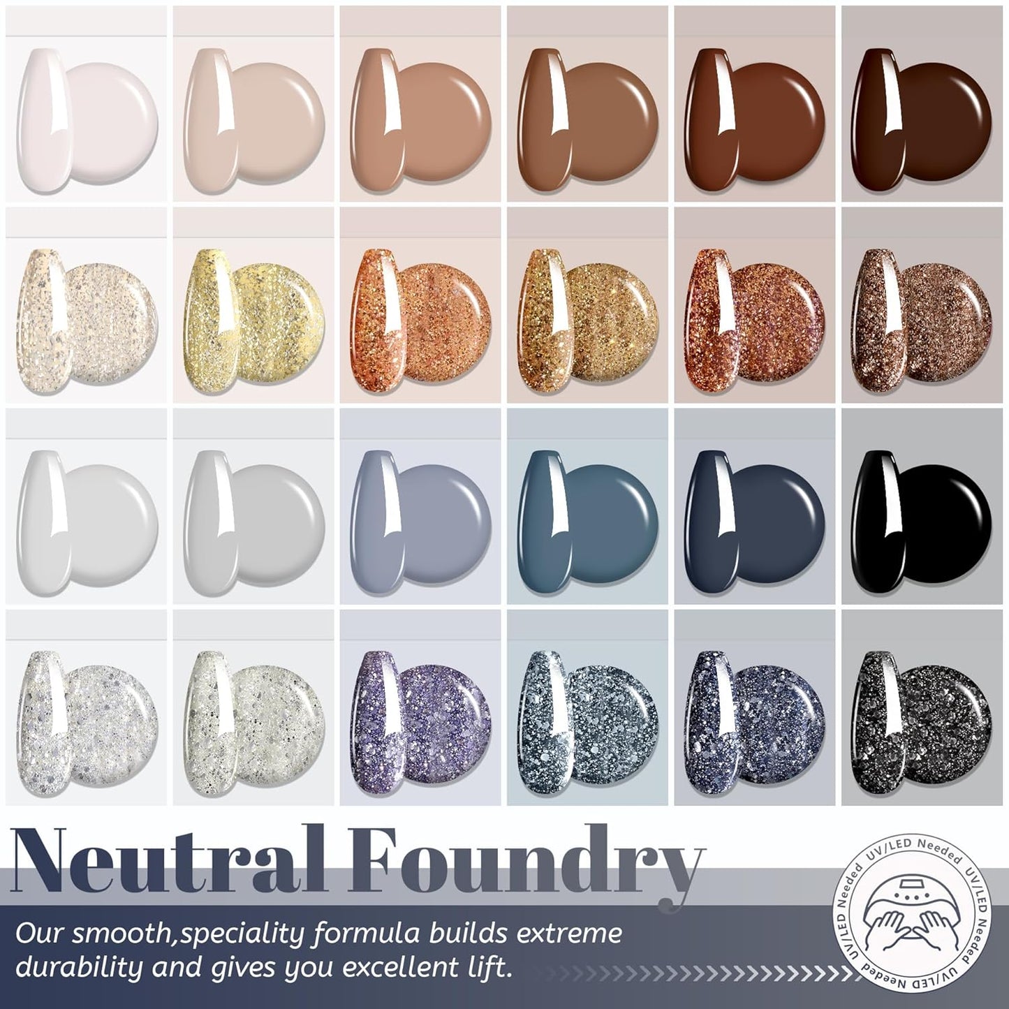 ABAC Fall & Winter Solid Gel Polish Set,Ombre Gel Nail Polish,Pat Paint Nail Art-Brown Gray Blue Glitter Colors w/Pro Brush No-Spill,Hema-Free Nail Kit for Women Industrial Wave Collection