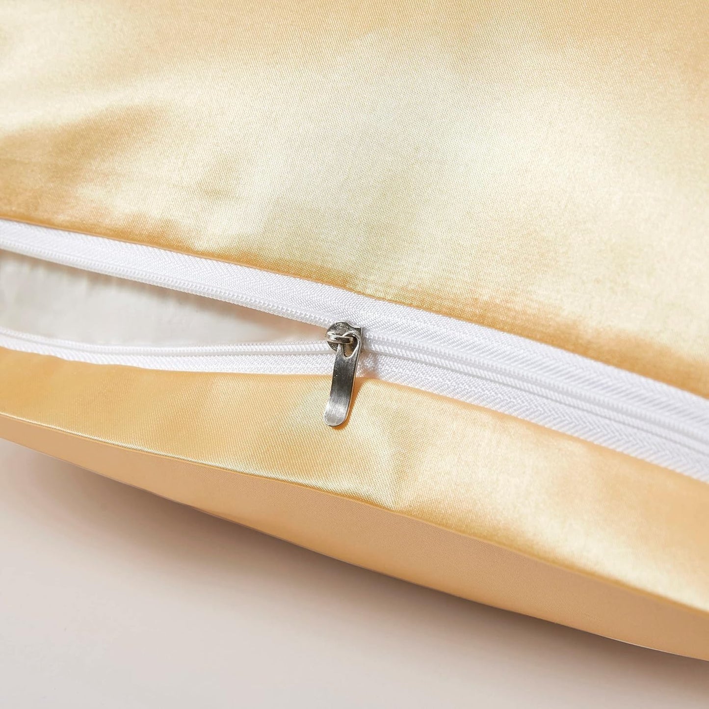 Juwenin Bedding,Super Soft and Luxury Silky Satin Pillowcase with Zipper (Silky Satin Pillow Case for Hair) Set of 2 (Champagne, Queen(20''x29''))