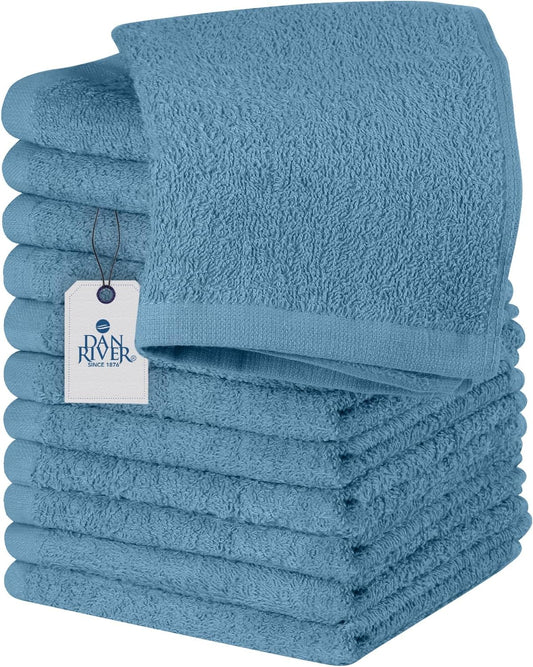 DAN RIVER 100% Cotton Wash Cloths 12 Pack [12x12] Soft & Absorbent wash Cloths for Your face, Gym, Hotels & Spa Perfect for Everyday Use Fingertip Towels, Medium Blue