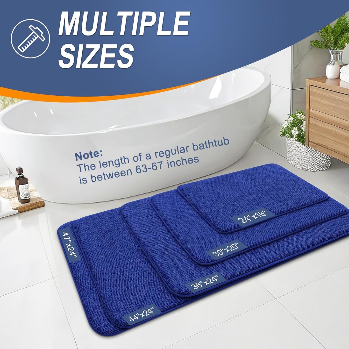 OLANLY Thick Memory Foam Bath Mat Rug 30x20, Extra Soft Absorbent Bathroom Rug, Quick Dry Bath Mats, Non-Slip, Machine Washable Carpet for Bathroom, Tub and Shower, Home Decor Accessories, Royal Blue