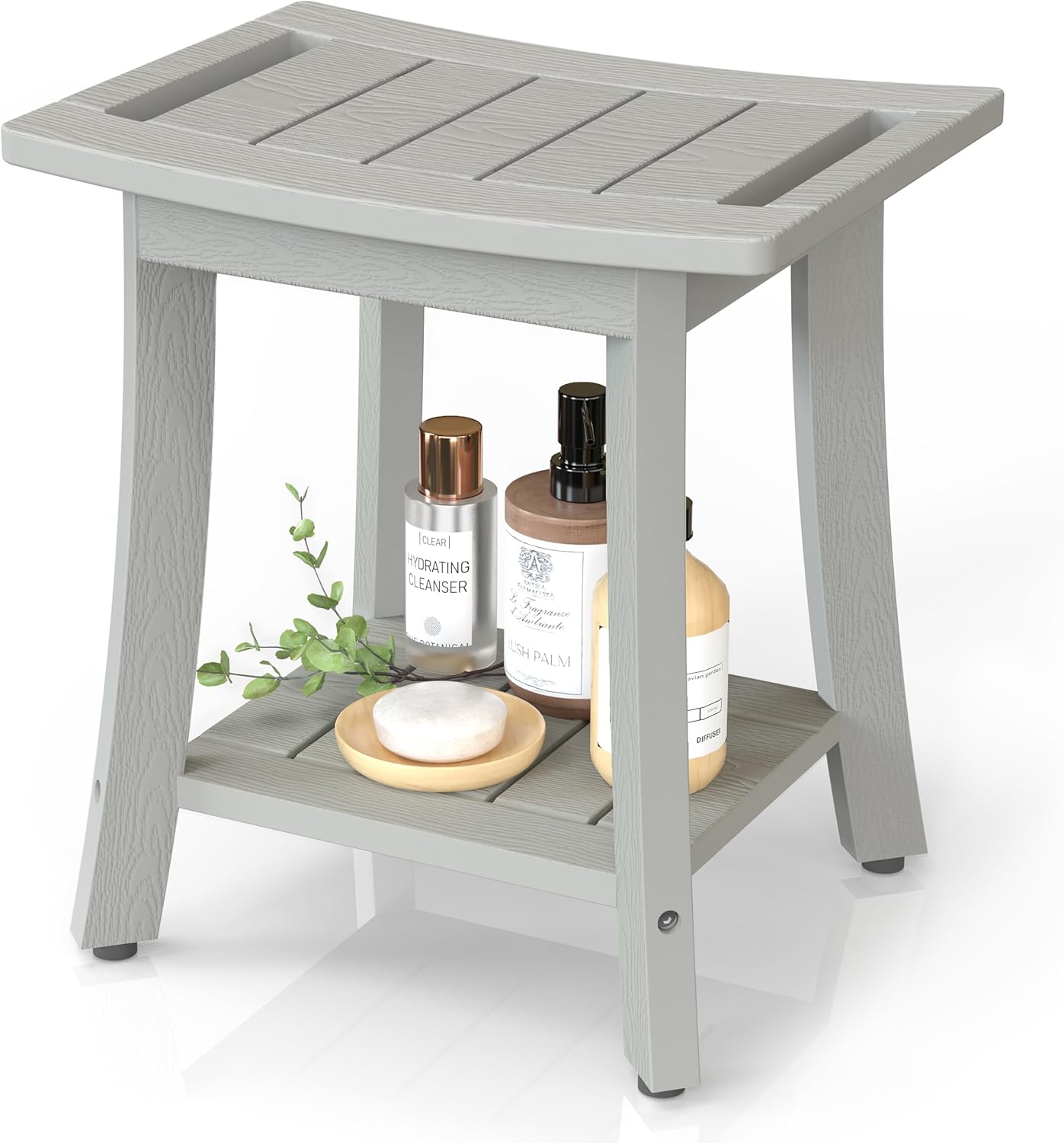 HIPS Shower Benches for Inside Shower, Waterproof Shower Stool with Storage Shelf & Adjustable Feet, SPA Bathroom Seat Chair for Shaving Legs, Indoor or Outdoor Use, Grey