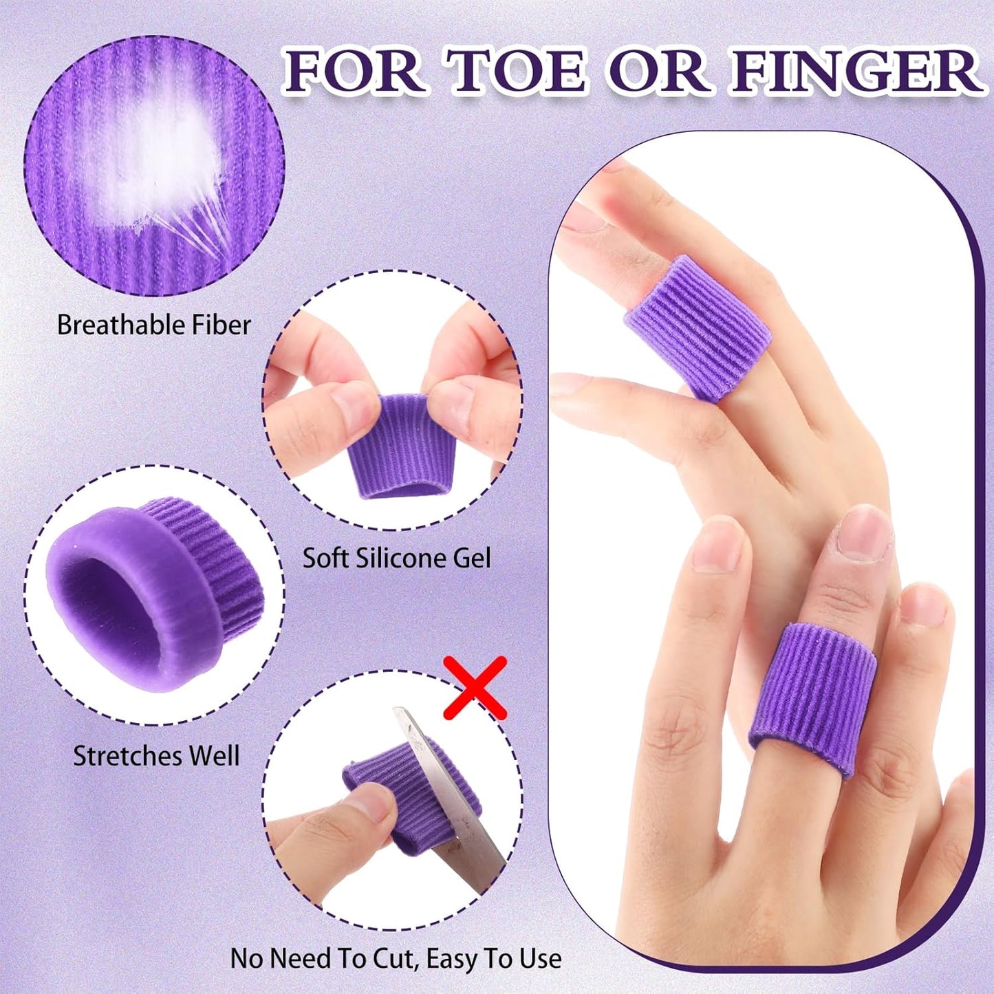 Blulu 24 Pieces Toe Tubes 0.98 Inches Cushion Tube Corn Pads for Toes Sleeves Soft Gel Protectors for Cushions Corns Blisters Calluses 3 Size(Purple,Assorted Sizes)