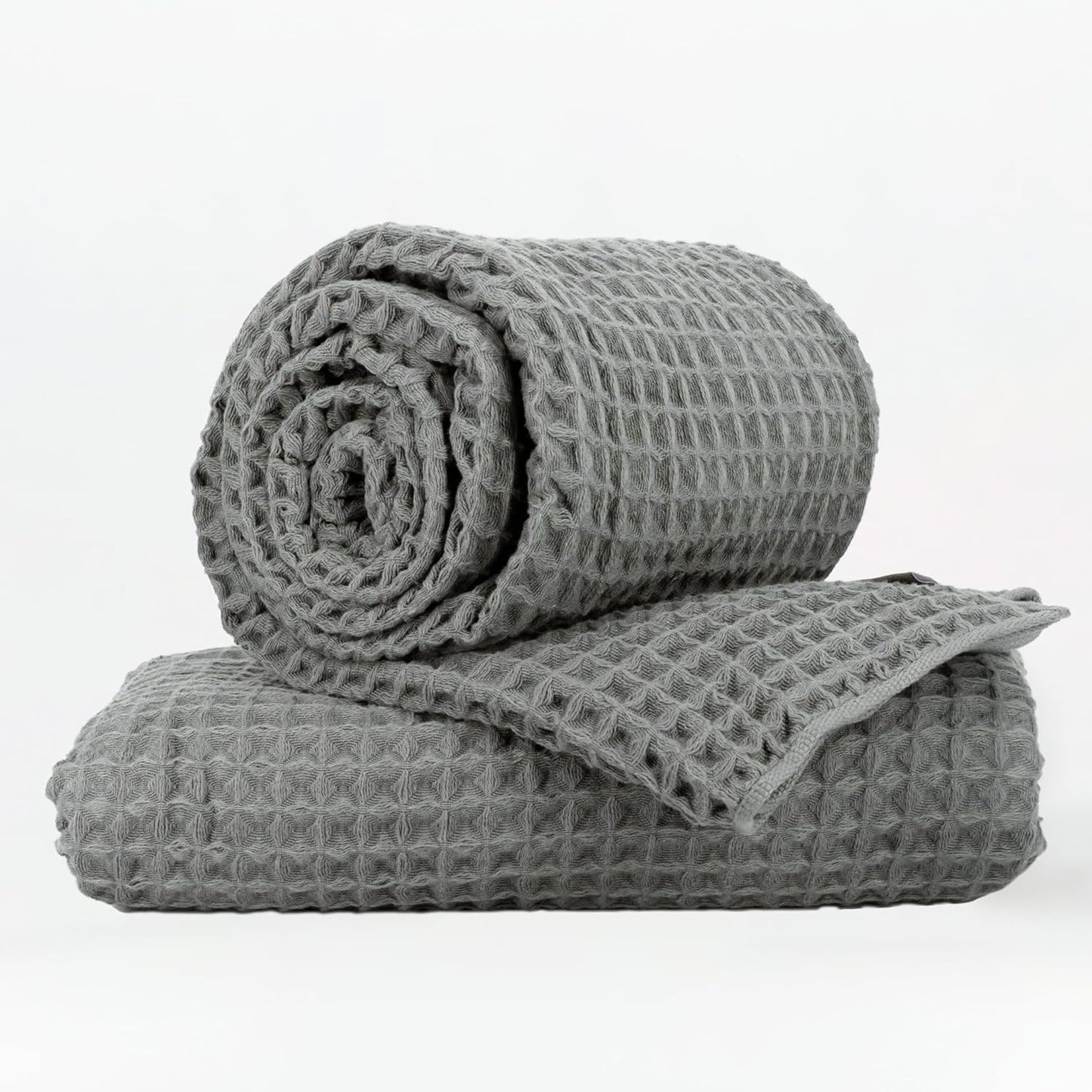 Luxury Japanese Cotton Waffle Bath Towel | Plush, Absorbent, and Quick Dry | Free Storage Bag Included (Smoke Grey, Bath Towel (Set of 2))