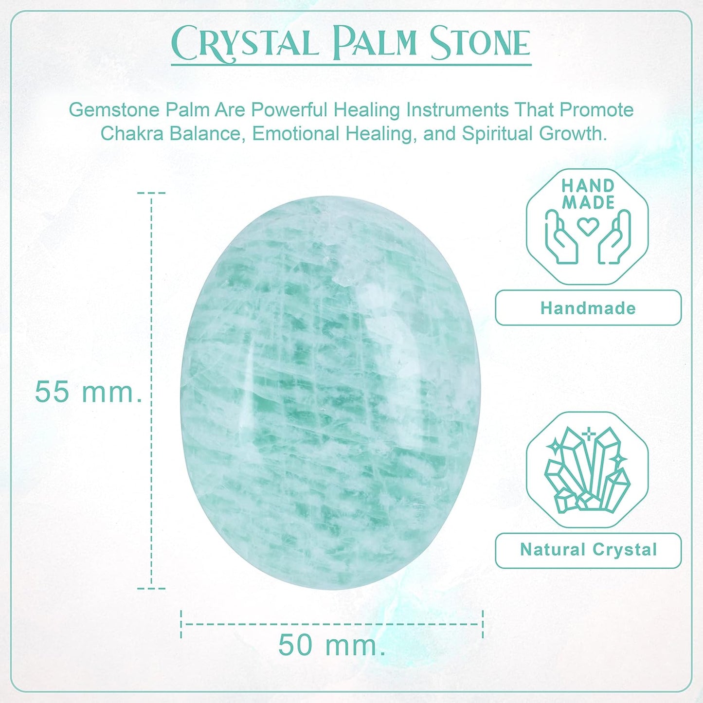 Crocon 50mm Amazonite Large Palm Stone 900+ Carats Pocket Worry Stones for Natural Chakra Balancing Reiki Healing Stones and Crystal Healing Spa Energy Crystals Gifts for Women