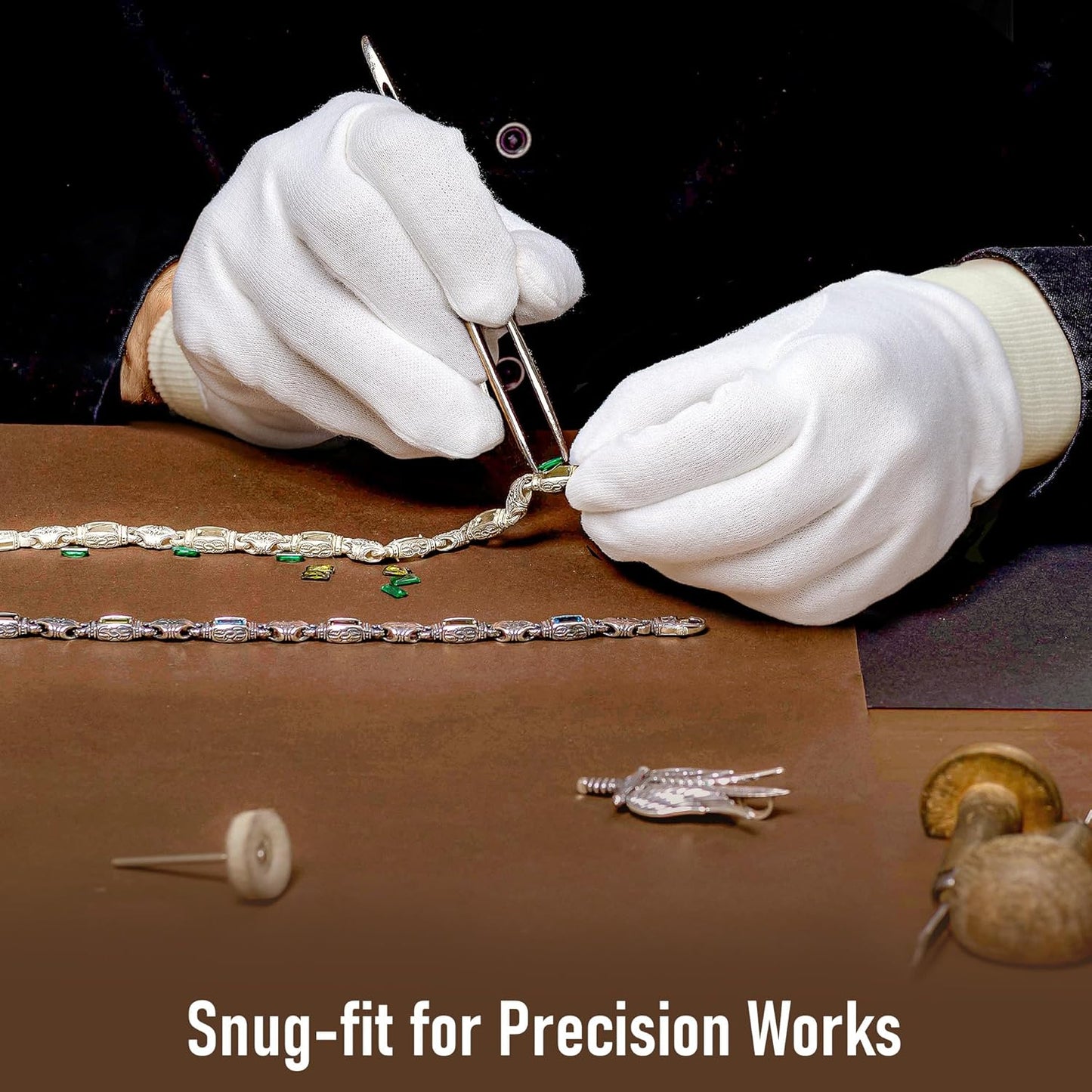 COOLJOB 4 Pairs Soft Moisturizing Cotton Gloves Set with Stretch Elastic Cuff, Overnight Lotion Sleeping Gloves for Dry Hands, Eczema Skin, Beauty Women SPA Essentials, Medium, White