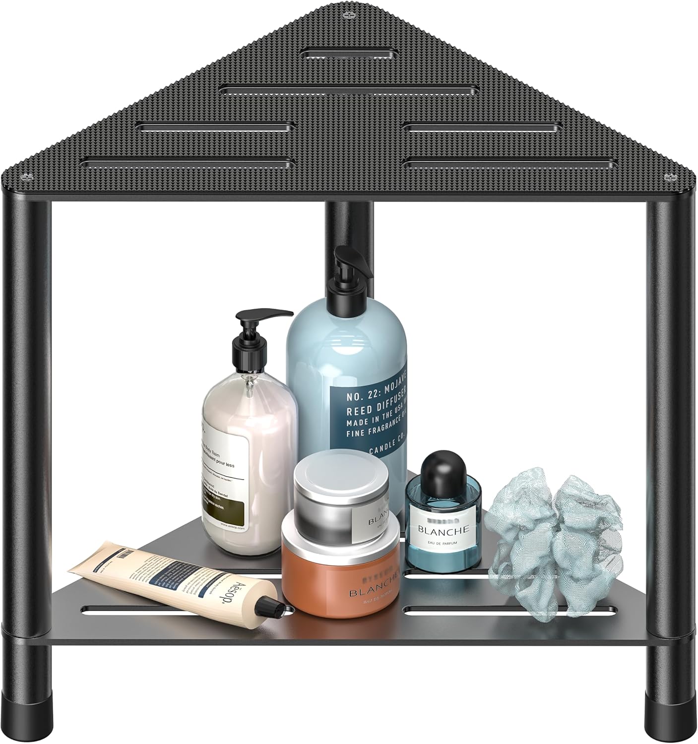 Stainless Steel Large Shower Stool for Inside Shower, 15.4'' H Shower Foot Rest, Corner Shower Stool with Storage Shelf, Shower Step for Shaving Legs, Bathroom Corner Shower Bench, Black