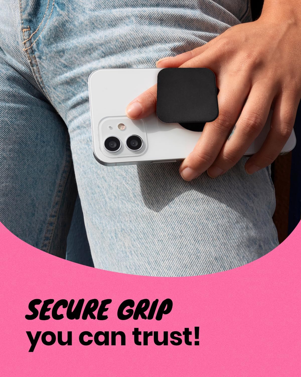 Matt Black Collapsible Phone Grip & Stand Sleek All-Black Design for Secure Hold & Stylish Look (Square Magnetic)