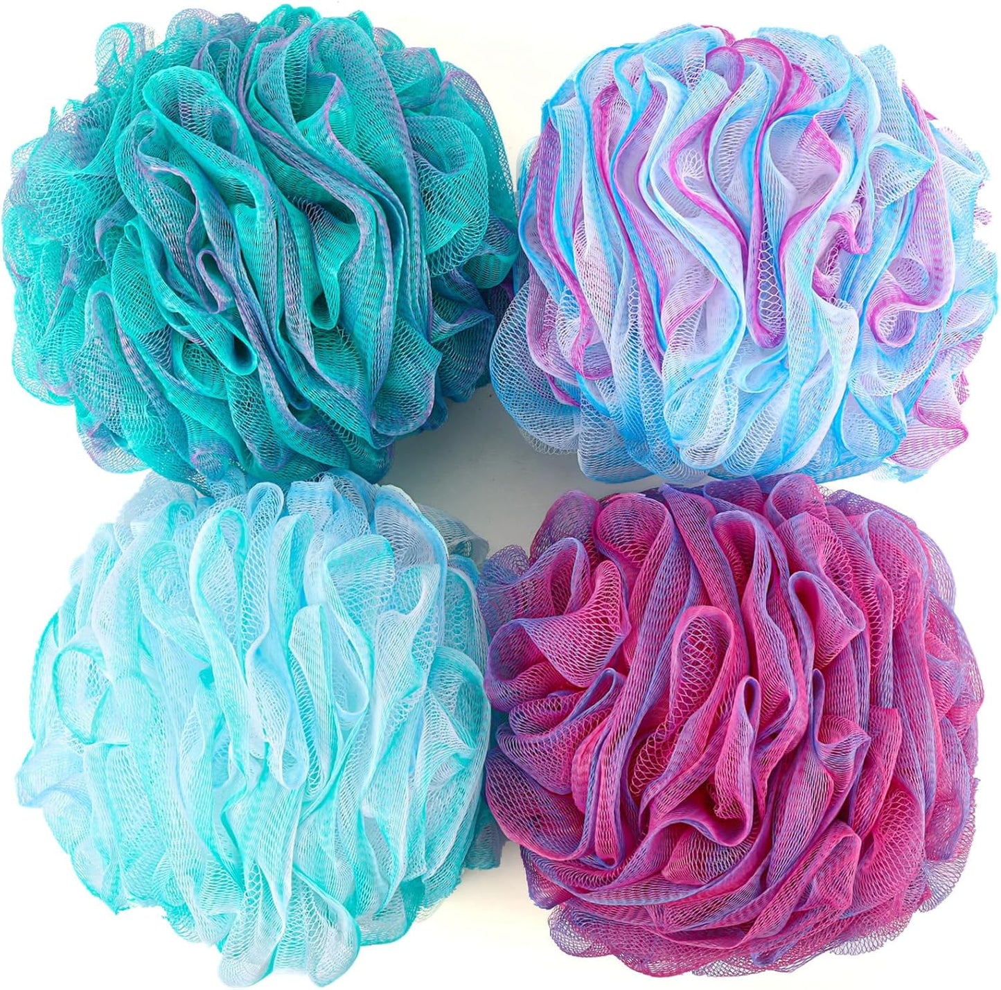 BTYMS XXL Large Loofah Bath Sponge 100g/pc, Exfoliating Mesh Pouf Bath Scrunchies Shower Puffs - Pack of 4