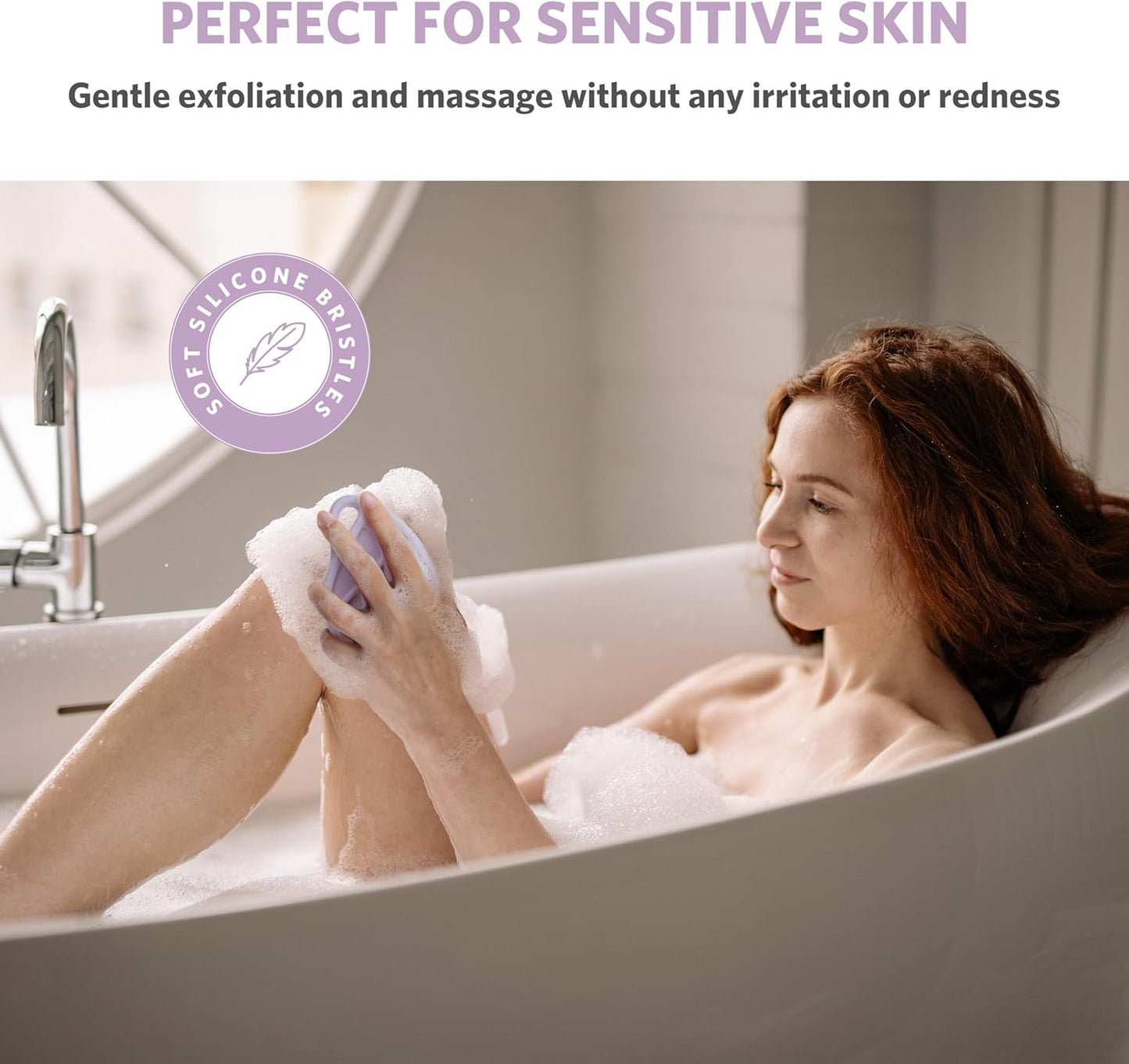 Sndyi Silicone Body Scrubber, Gentle Exfoliating Body Scrubber for Sensitive Skin, Leaf Shaped Shower Scrubber for Body with Lathering Bristles, Silicone Loofah Body Brush for Showering, Purple