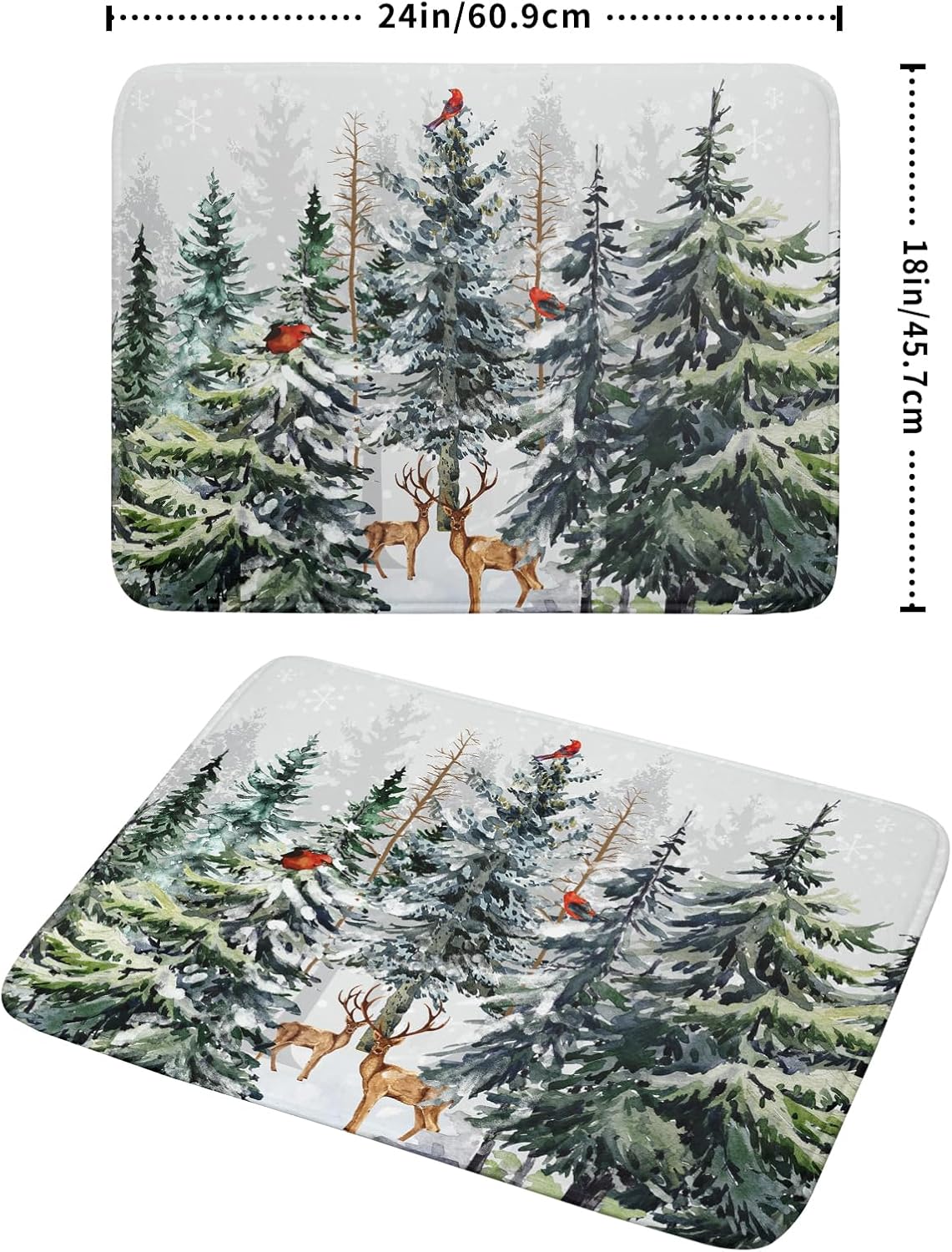 Pine Tree Dish Drying Mat for Kitchen Counter 18x24 Inch Forest Deer Absorbent Dishes Drainer Mats Reversible Microfiber Quick Dry Rack Pad