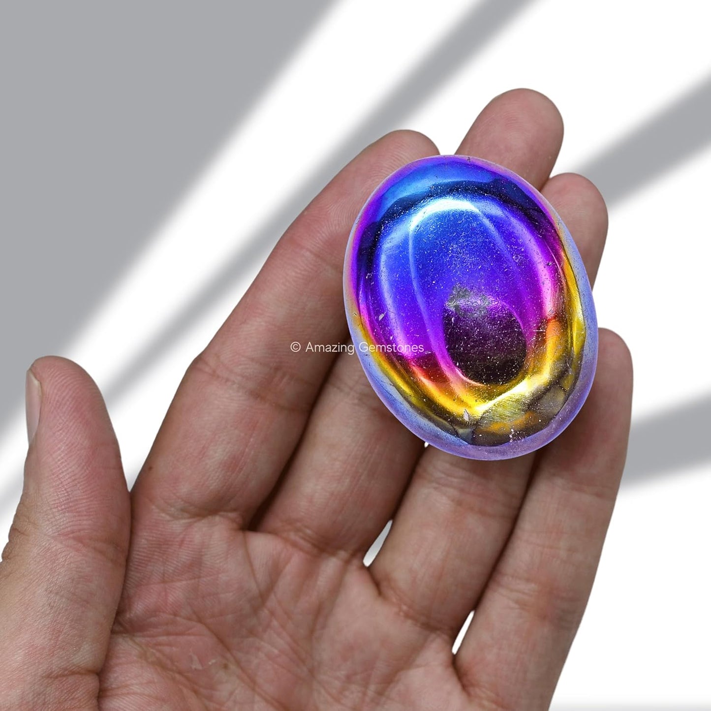 Amazing Gemstone Titanium Aura Quartz Crystals and Healing Stones - Large Palm Stone Crystals for Good Luck, Positive Energy, Meditation - Unique Stocking Stuffers and Birthday Gifts