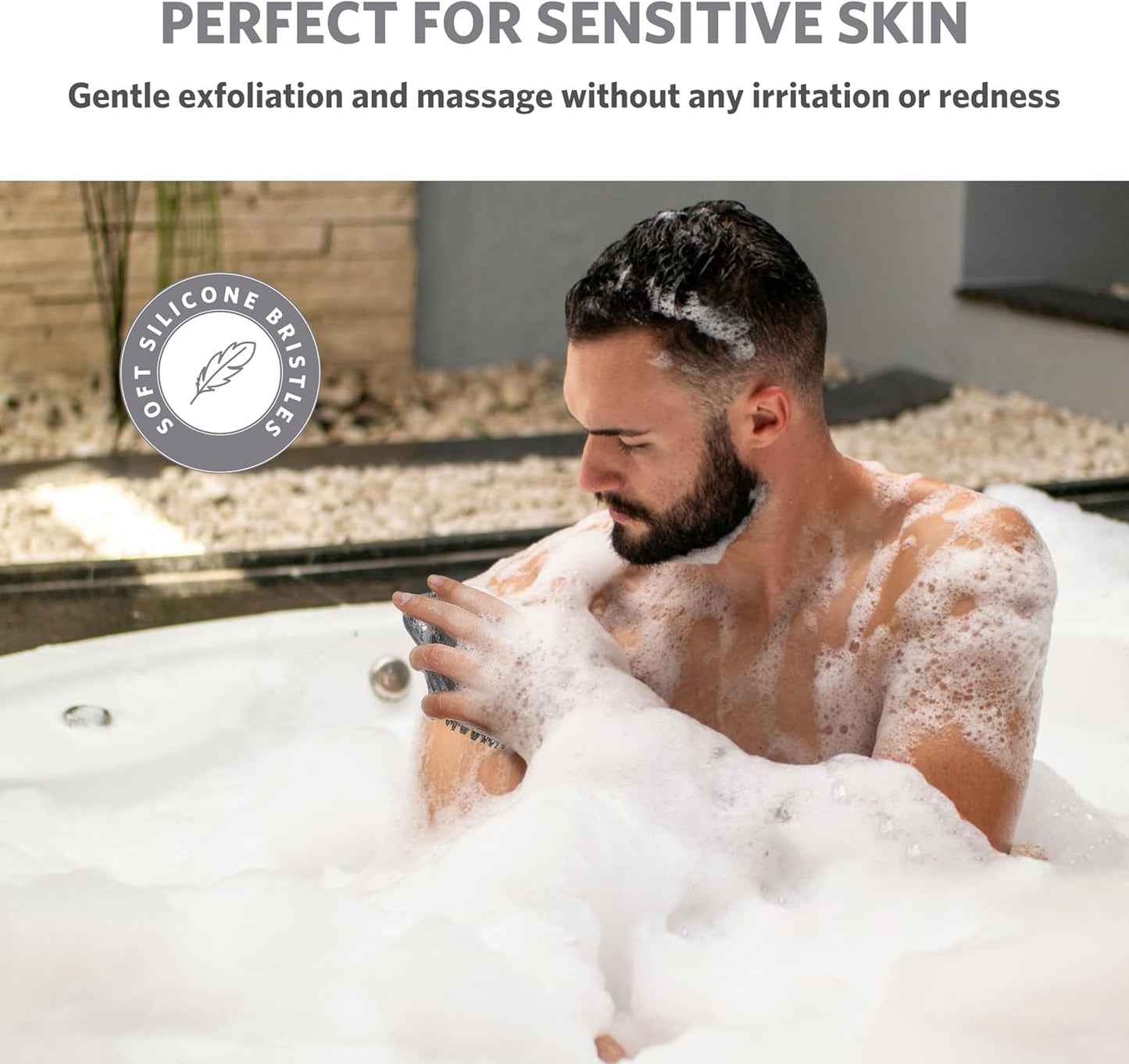 Sndyi Silicone Body Scrubber, Gentle Exfoliating Body Scrubber for Sensitive Skin, Leaf Shaped Shower Scrubber for Body with Lathering Bristles, Silicone Loofah Body Brush for Showering, Gray