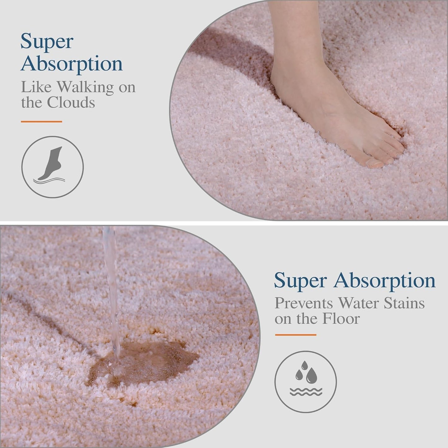 Walensee Contour Rug (20x24, Dusty Pink) Non Slip Bath Mat for Bathroom - Water Absorbent Soft Microfiber Shaggy Mat - Machine Washable U Shape Toilet Rug