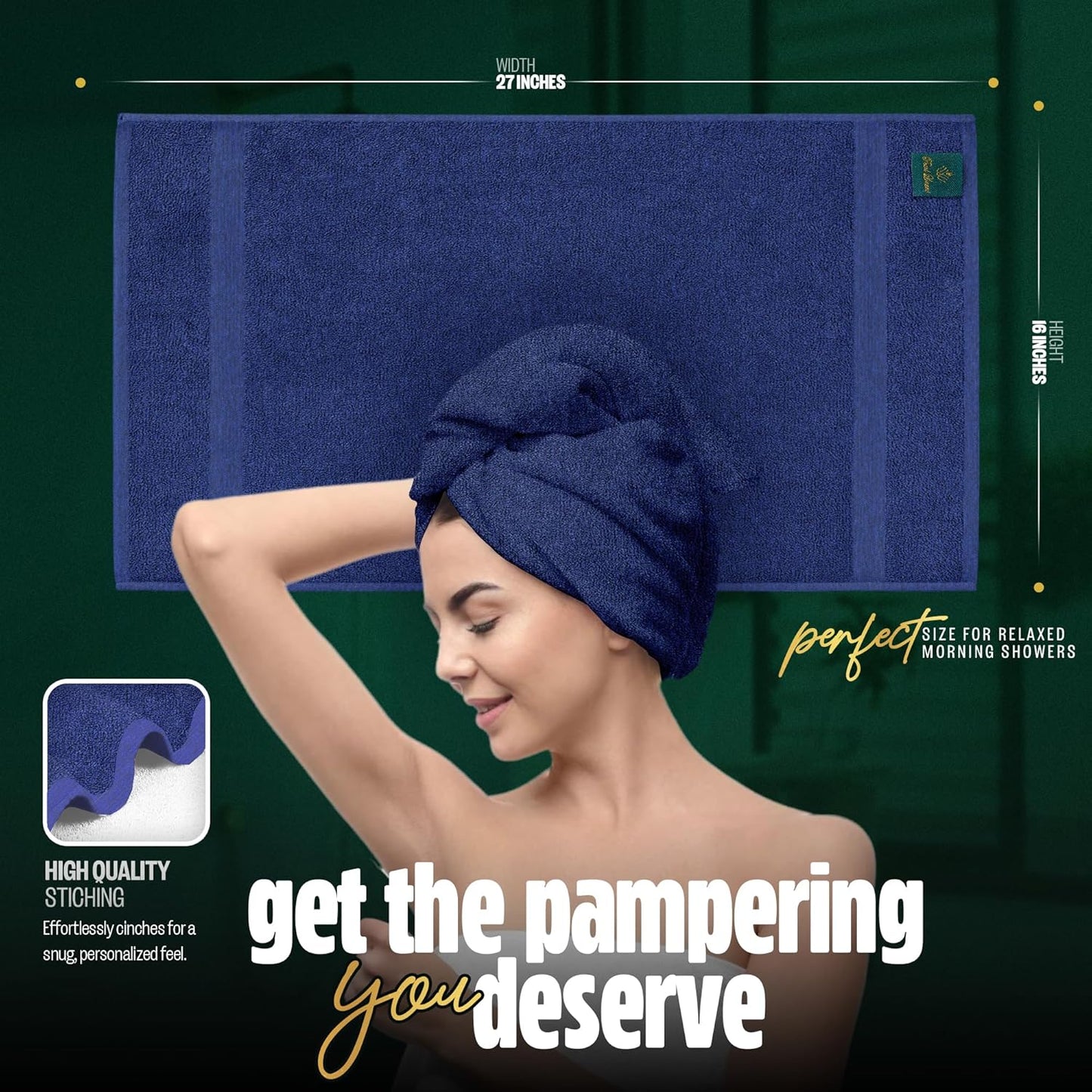 Pearl Linens Pack of 24 100% Cotton Hand Towels, Salon Towels for Spa, Gym and Bathroom Use, Hair Towels in Bulk, Soft, Absorbent, Quick Dry & Machine Washable, 16x27 inches, Light Blue