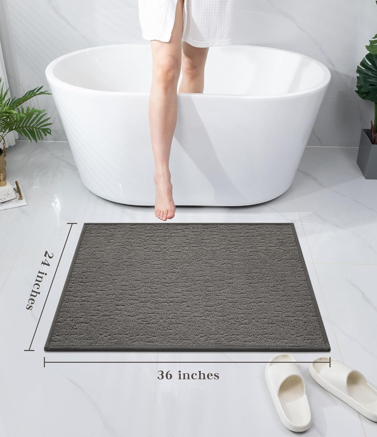 chakme Bathroom Rugs Mat 36x24, Ultra Thin Non Slip Bath Mat Quick Dry Absorbent Bath Mat for Bathroom Floor, (Dark Grey, 36"x24")