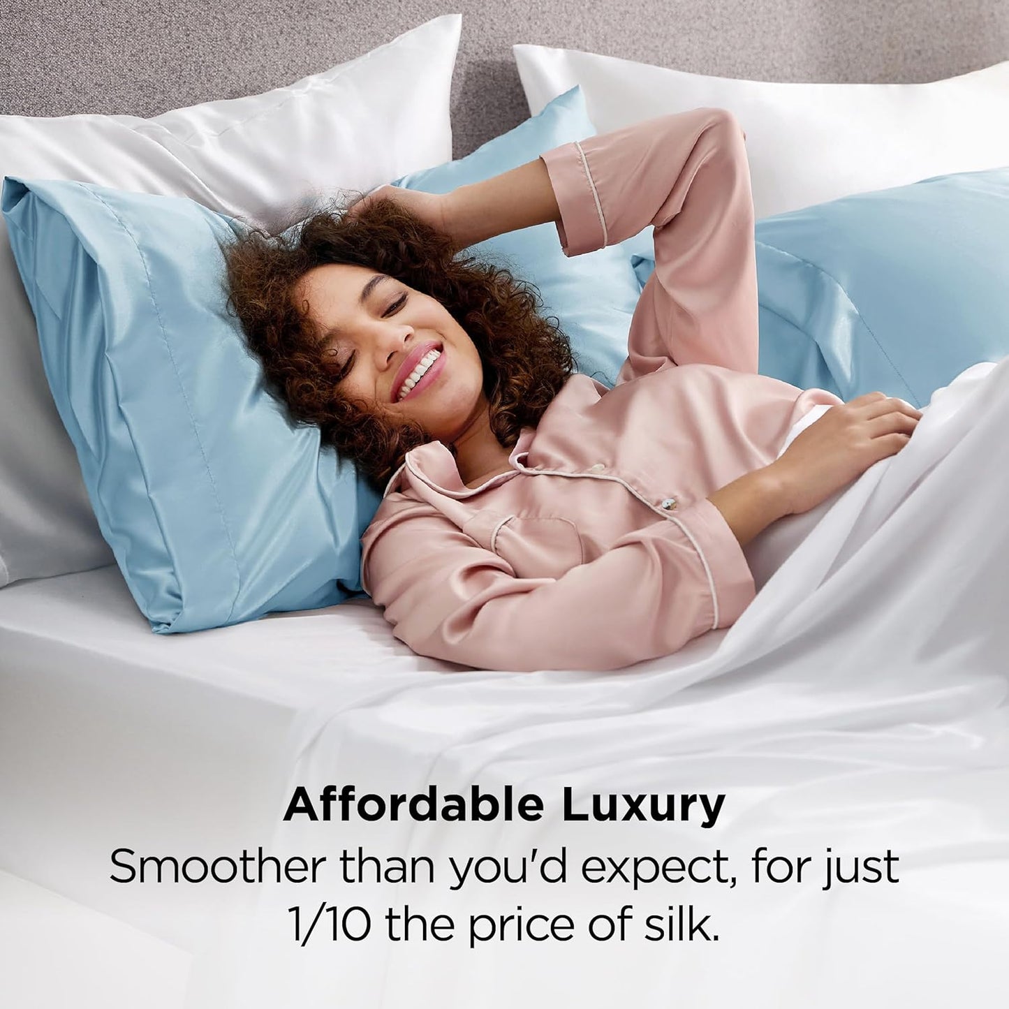 Bedsure Satin Pillowcases, Similar to Silk Pillow Cases Queen Size Set of 2, Pillow Case for Sleeping Women with Envelope Closure, Gifts for Women Men, Light Blue, 20x30 Inches, 2pcs