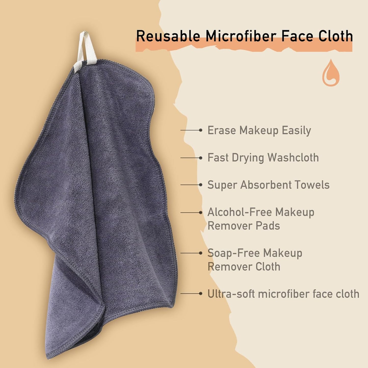 Makeup Remover Cloth, 12 x 12 Inch Microfiber Makeup Remover Towels Erase Makeup with Just Water, Reusable Grey Microfiber Face Towels Washcloths